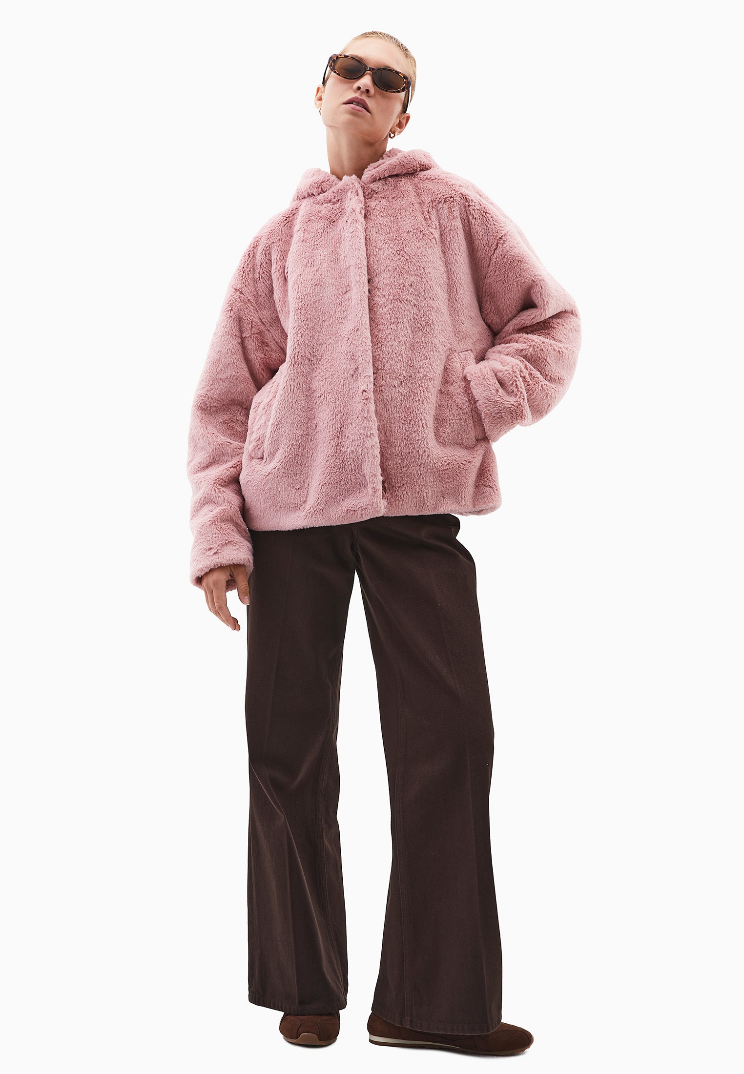 Hooded Fur Jacket - ROSE SMOKE