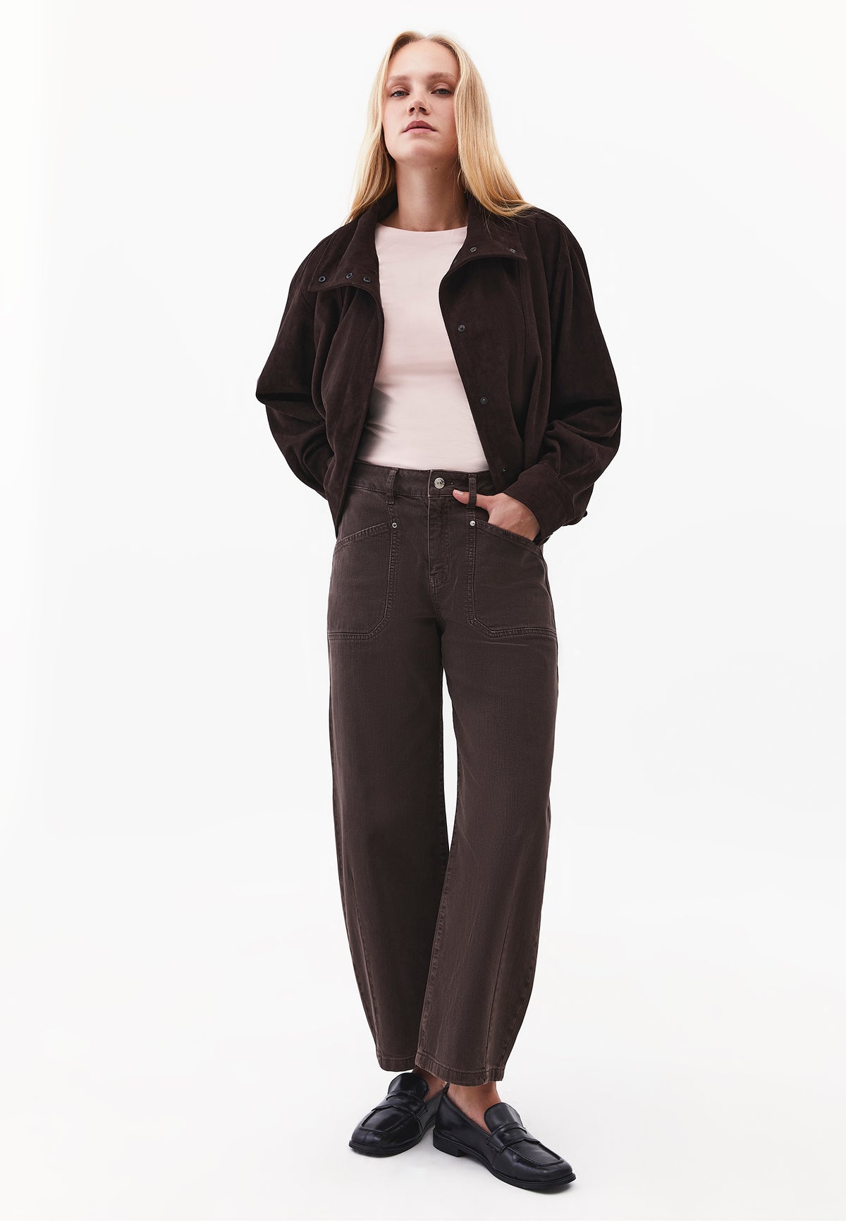 Long Sleeve T-Shirt with Collar Detail - ROSE SMOKE