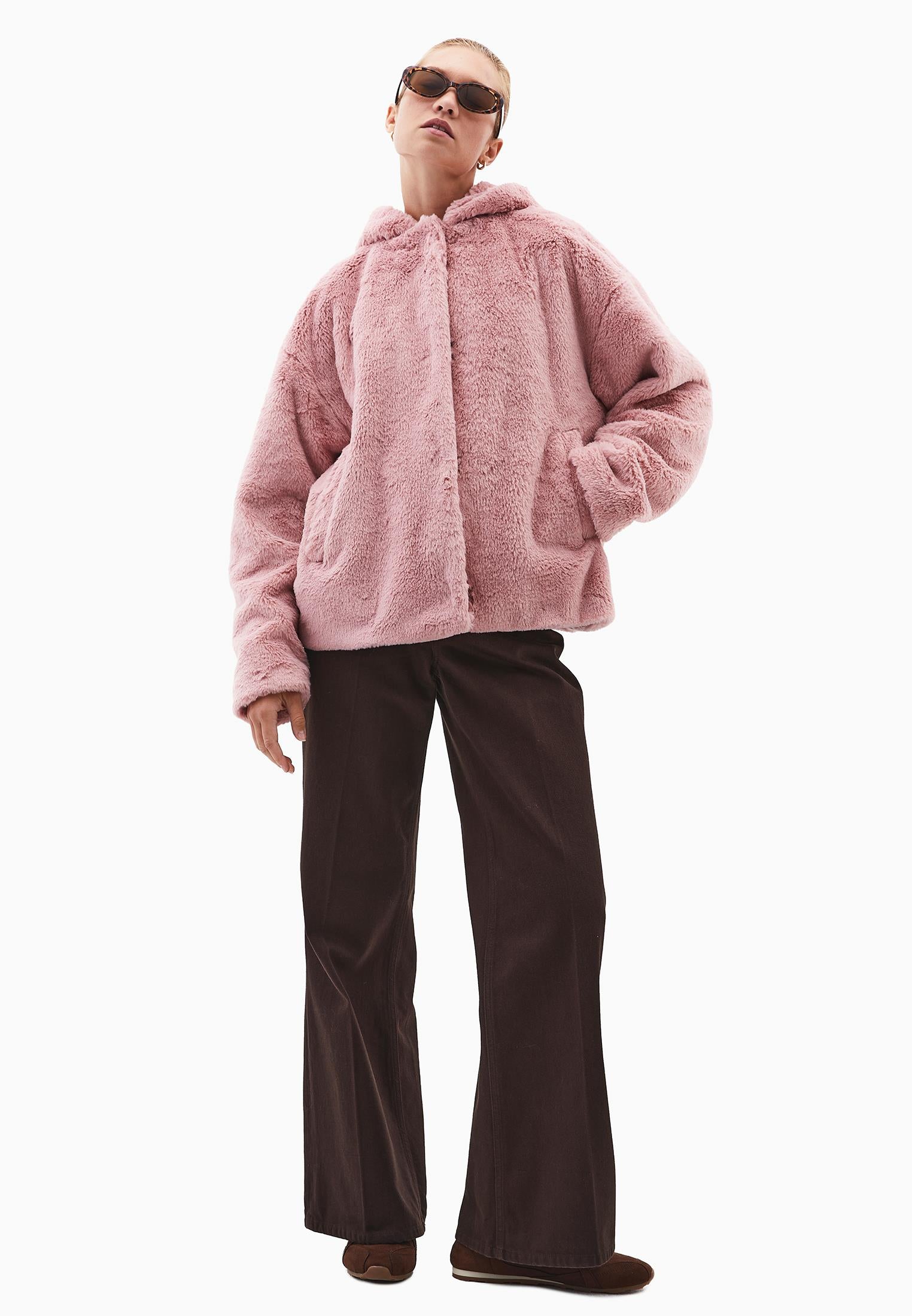 Hooded Fur Jacket - ROSE SMOKE