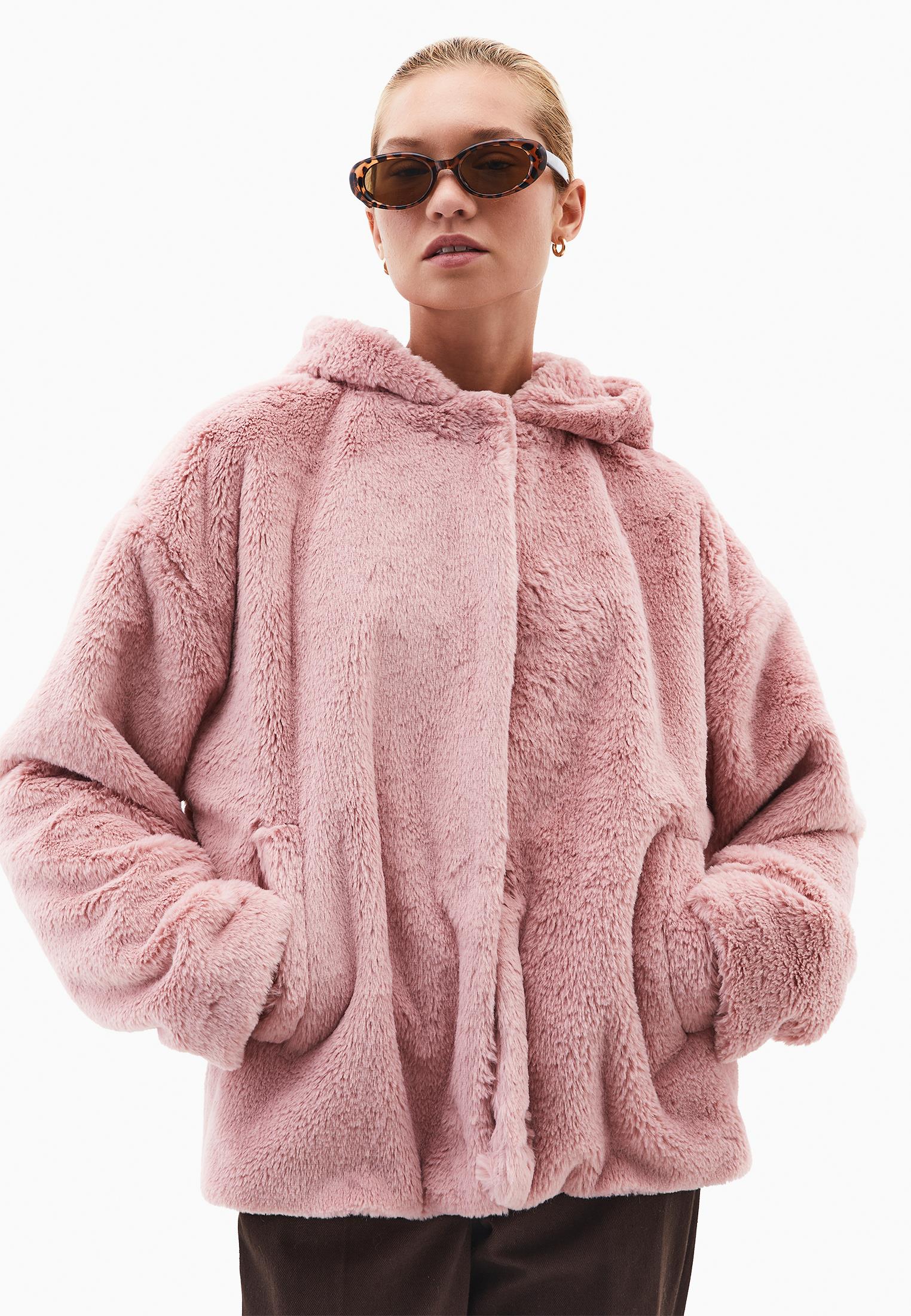 Hooded Fur Jacket - ROSE SMOKE