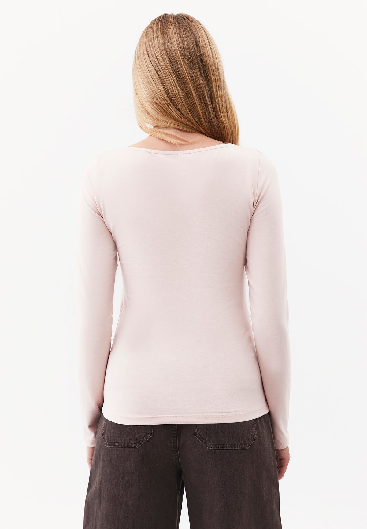 Long Sleeve T-Shirt with Collar Detail - ROSE SMOKE