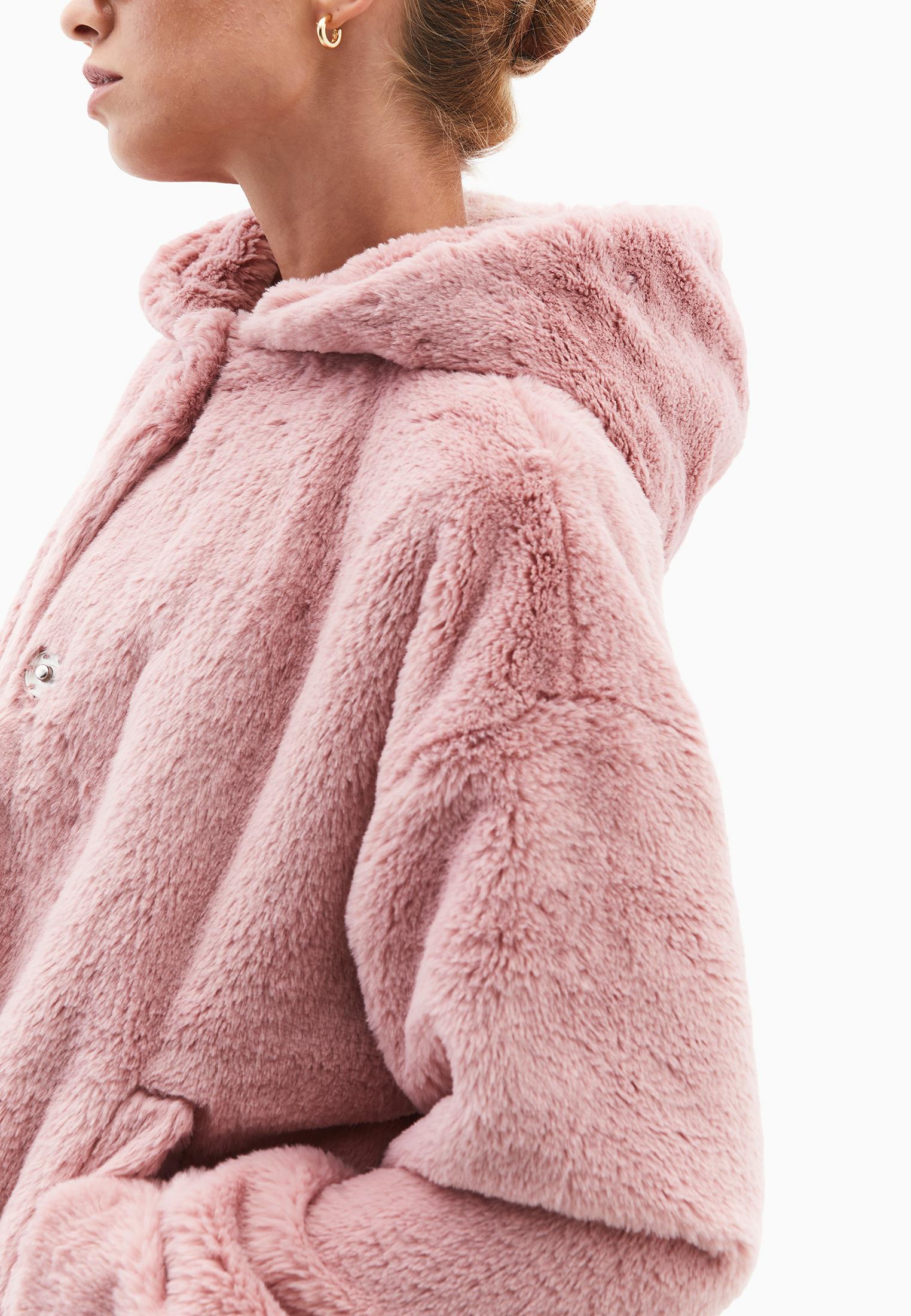 Hooded Fur Jacket - ROSE SMOKE