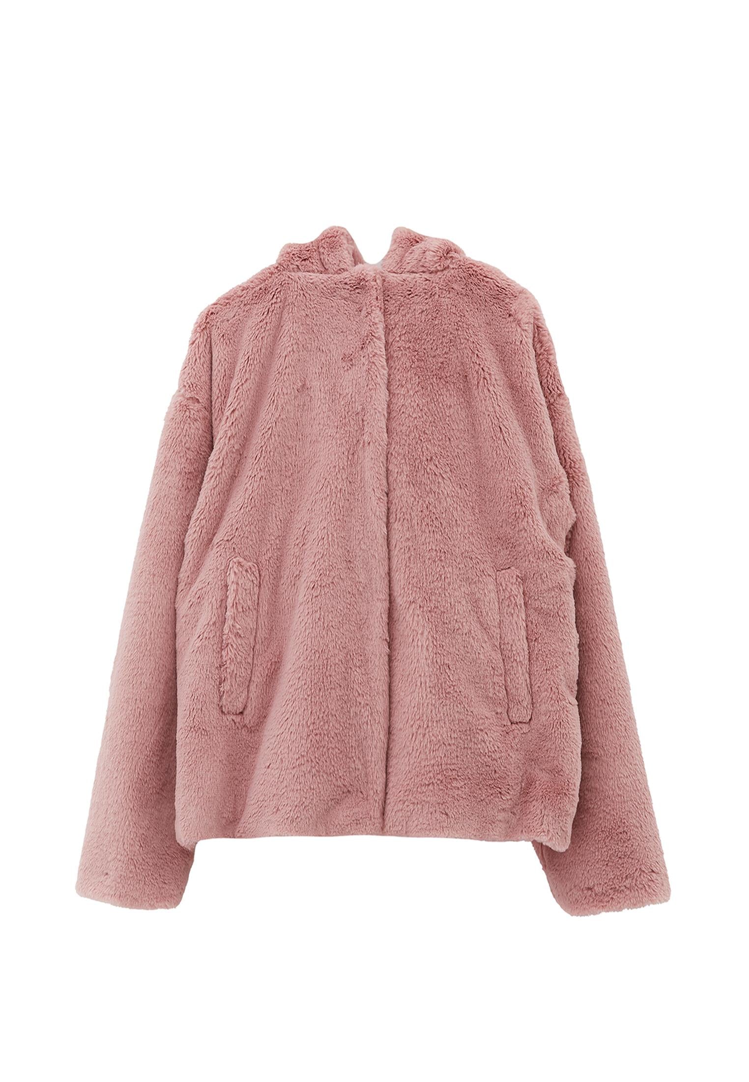 Hooded Fur Jacket - ROSE SMOKE
