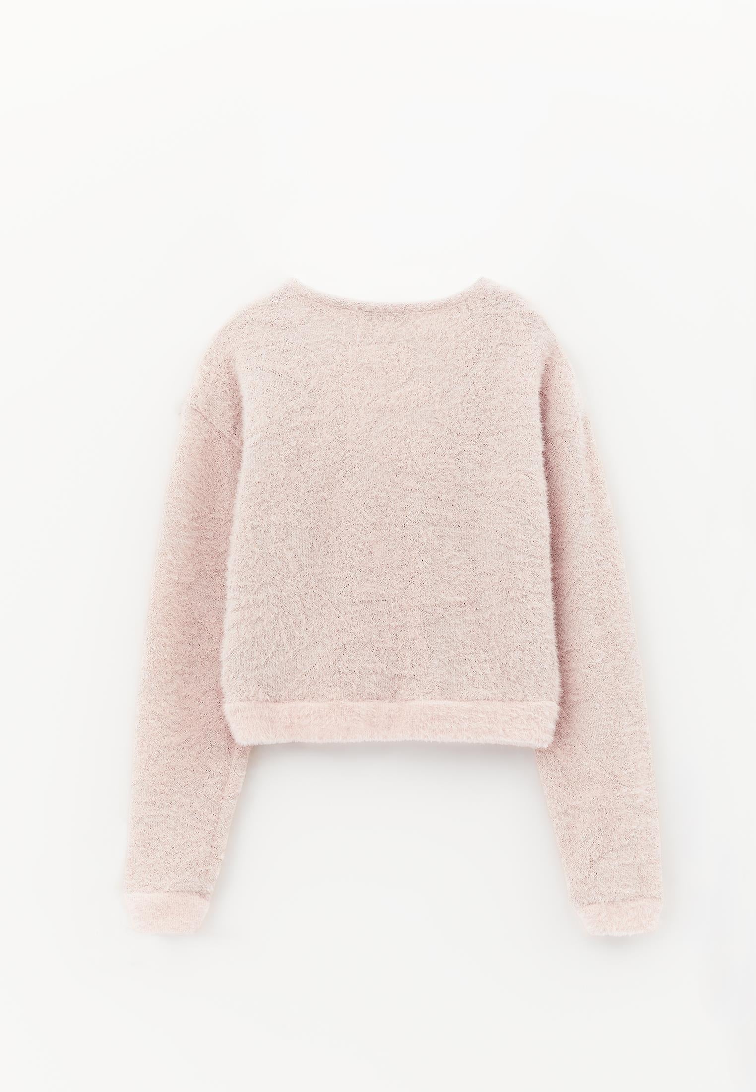 Wrap Neck Long Sleeve Knit Looking Sweater - ROSE SMOKE