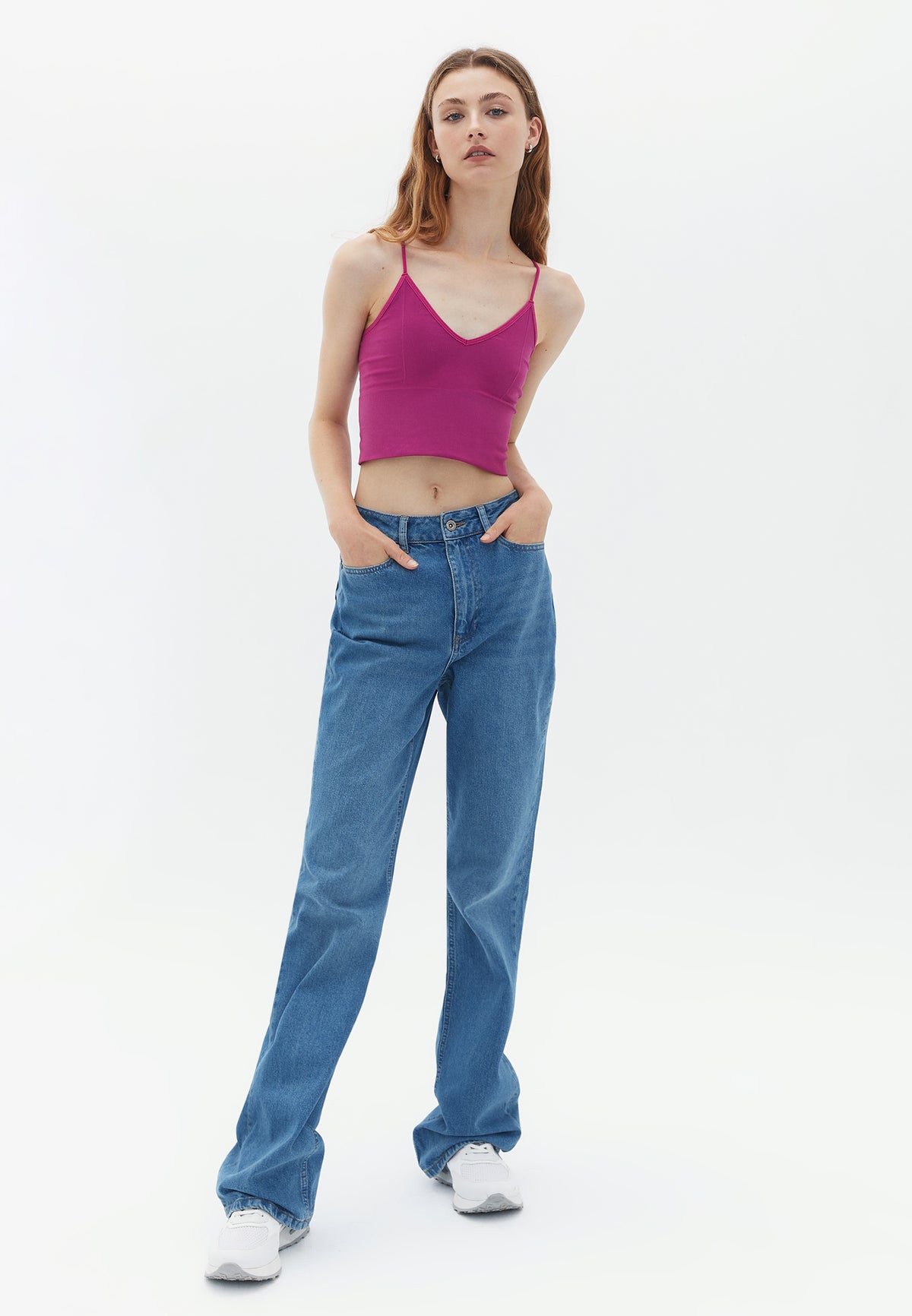 Seamless Camisole With V Neck And Straps - ROSE SORBET