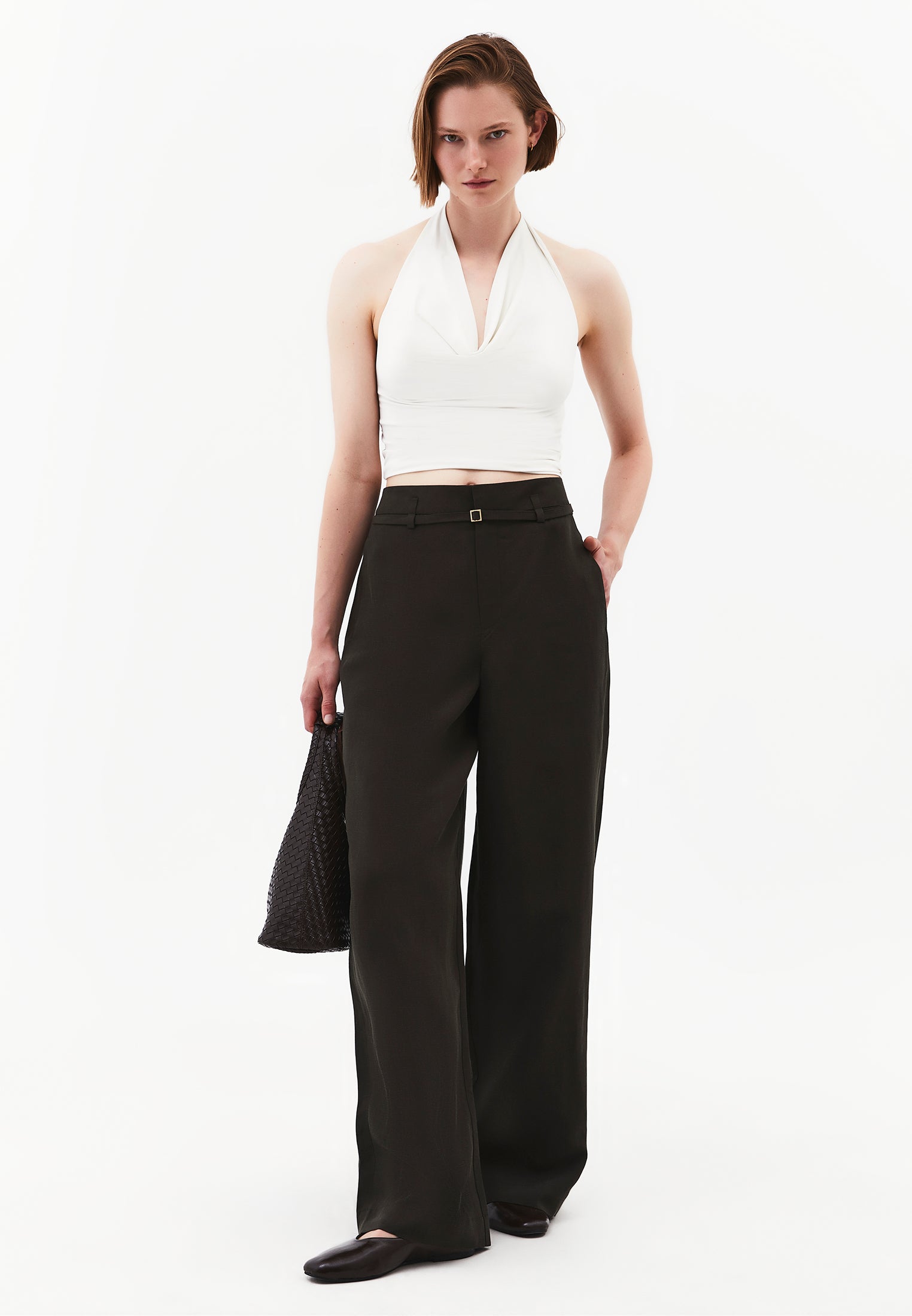 Straight Leg Pants With Belt Detail - ROSIN