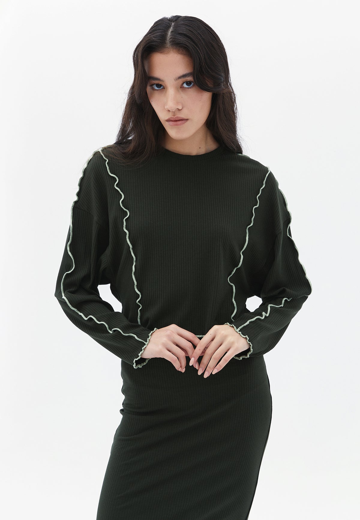 Crew Neck Cropped Blouse - ROSIN