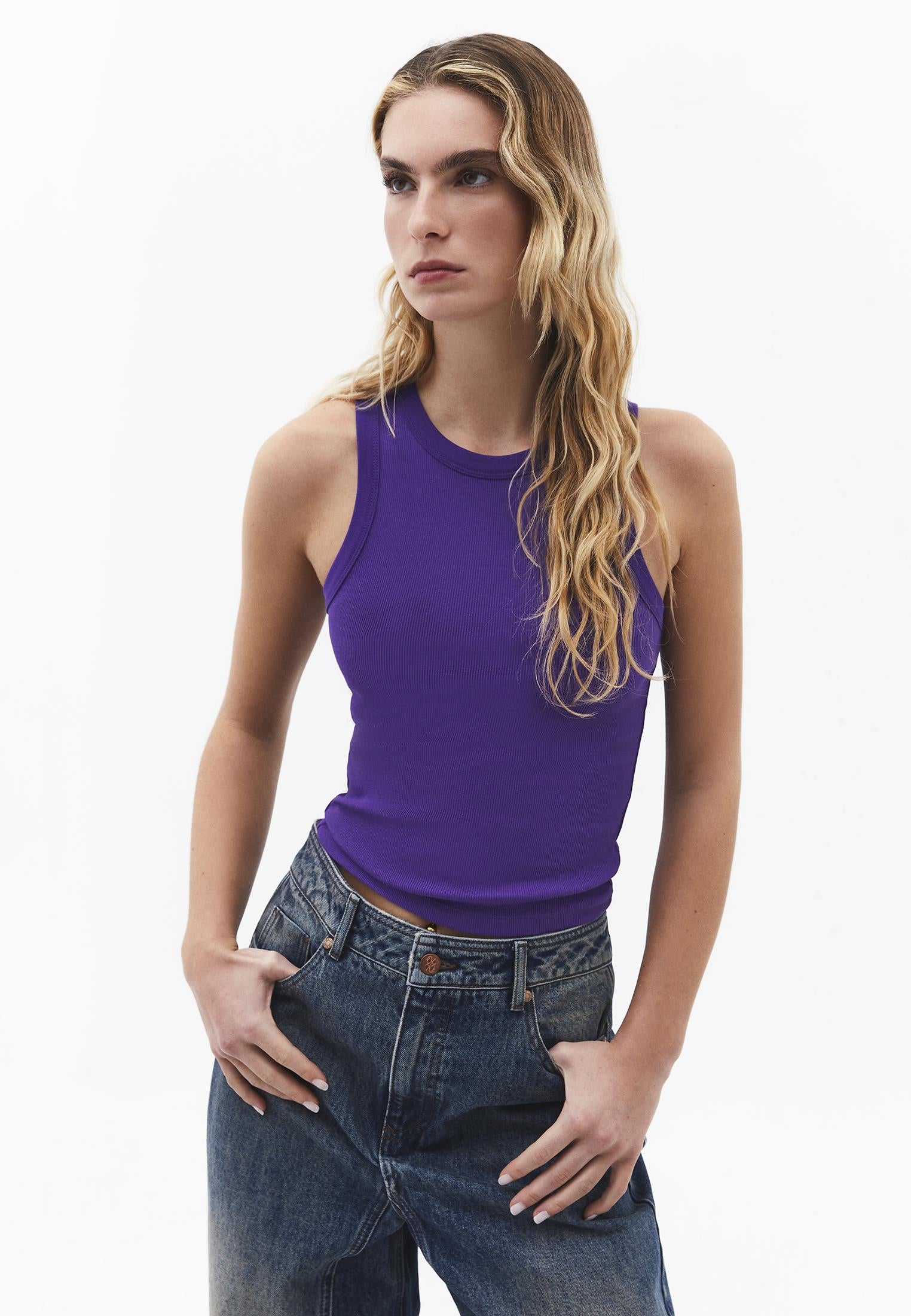 Crew Neck Bodycon Tank Top - ROYAL PURPLE