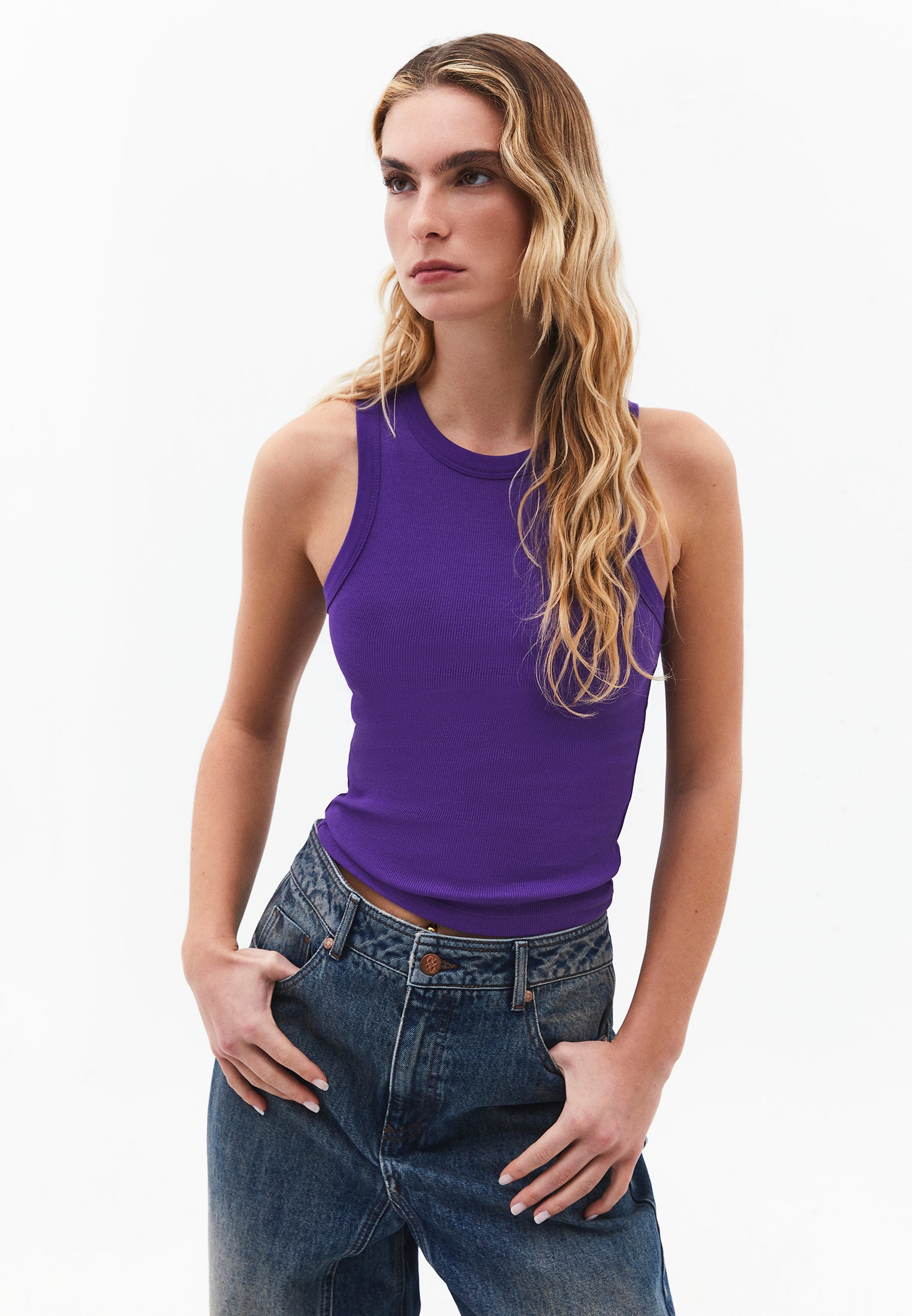 Crew Neck Bodycon Tank Top - ROYAL PURPLE