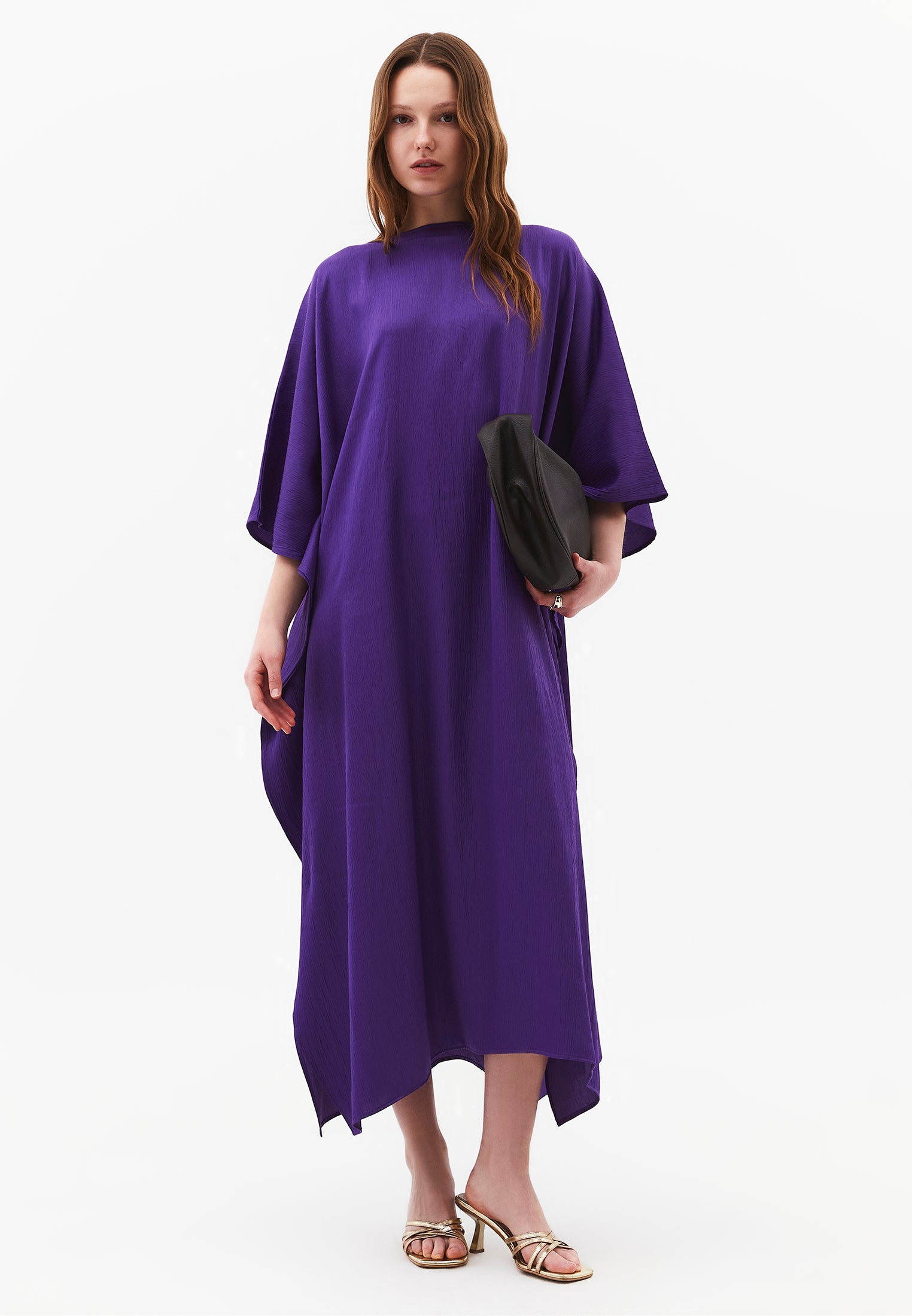 Long Boat Neck Loose Dress - ROYAL PURPLE