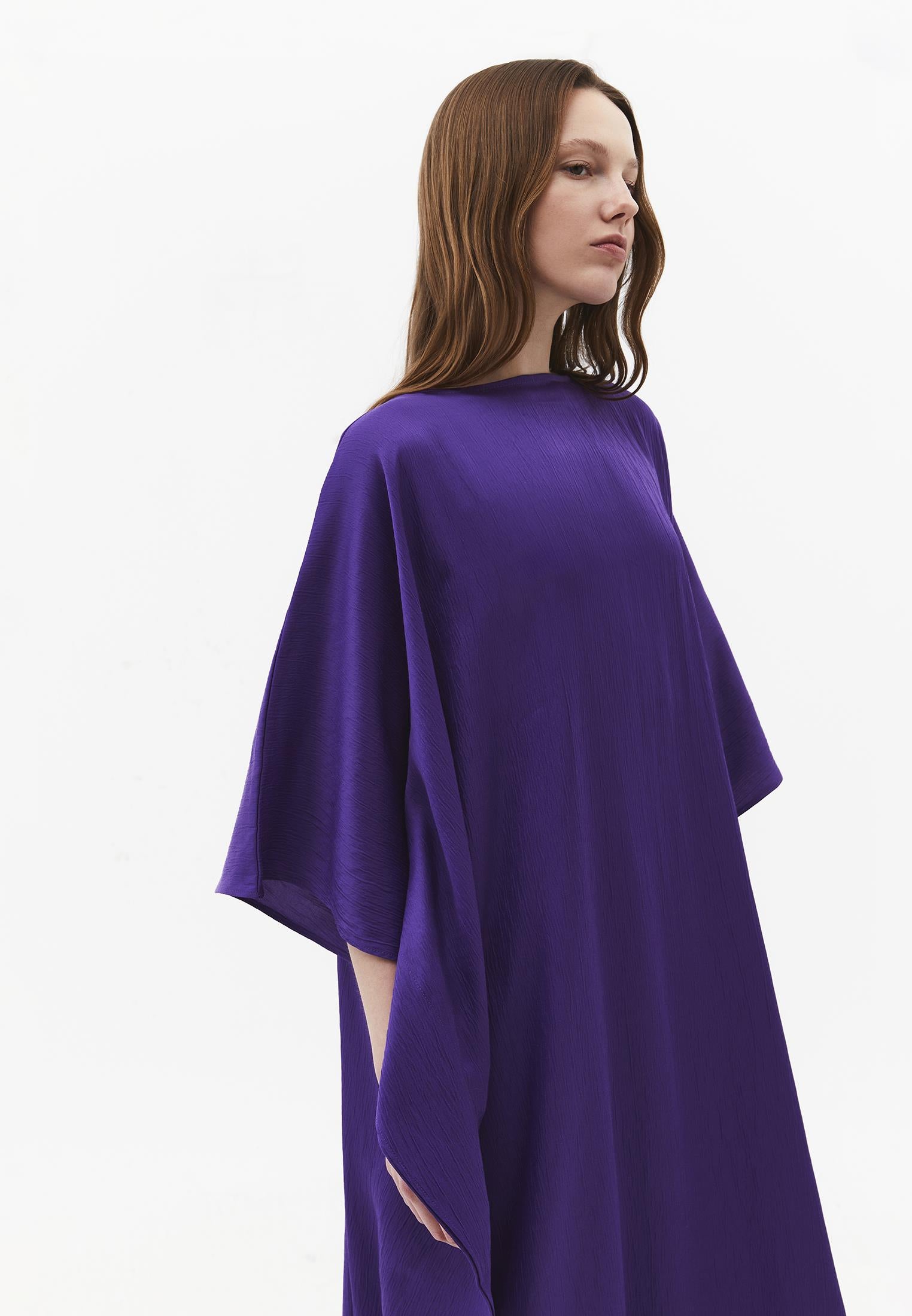 Long Boat Neck Loose Dress - ROYAL PURPLE