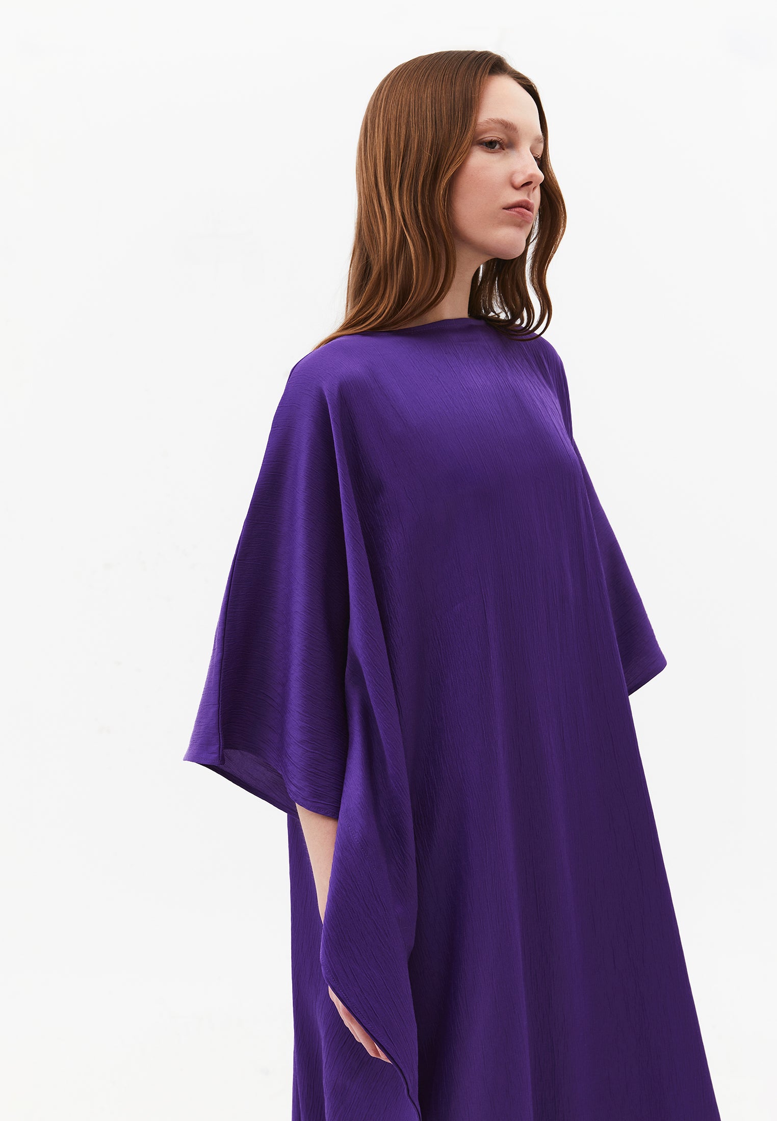 Long Boat Neck Loose Dress - ROYAL PURPLE
