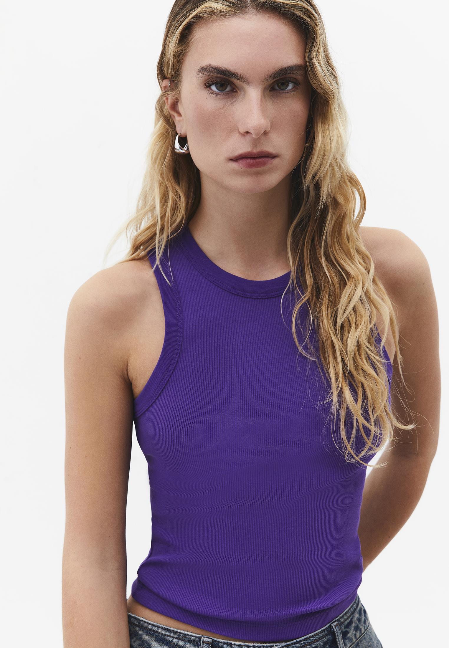 Crew Neck Bodycon Tank Top - ROYAL PURPLE