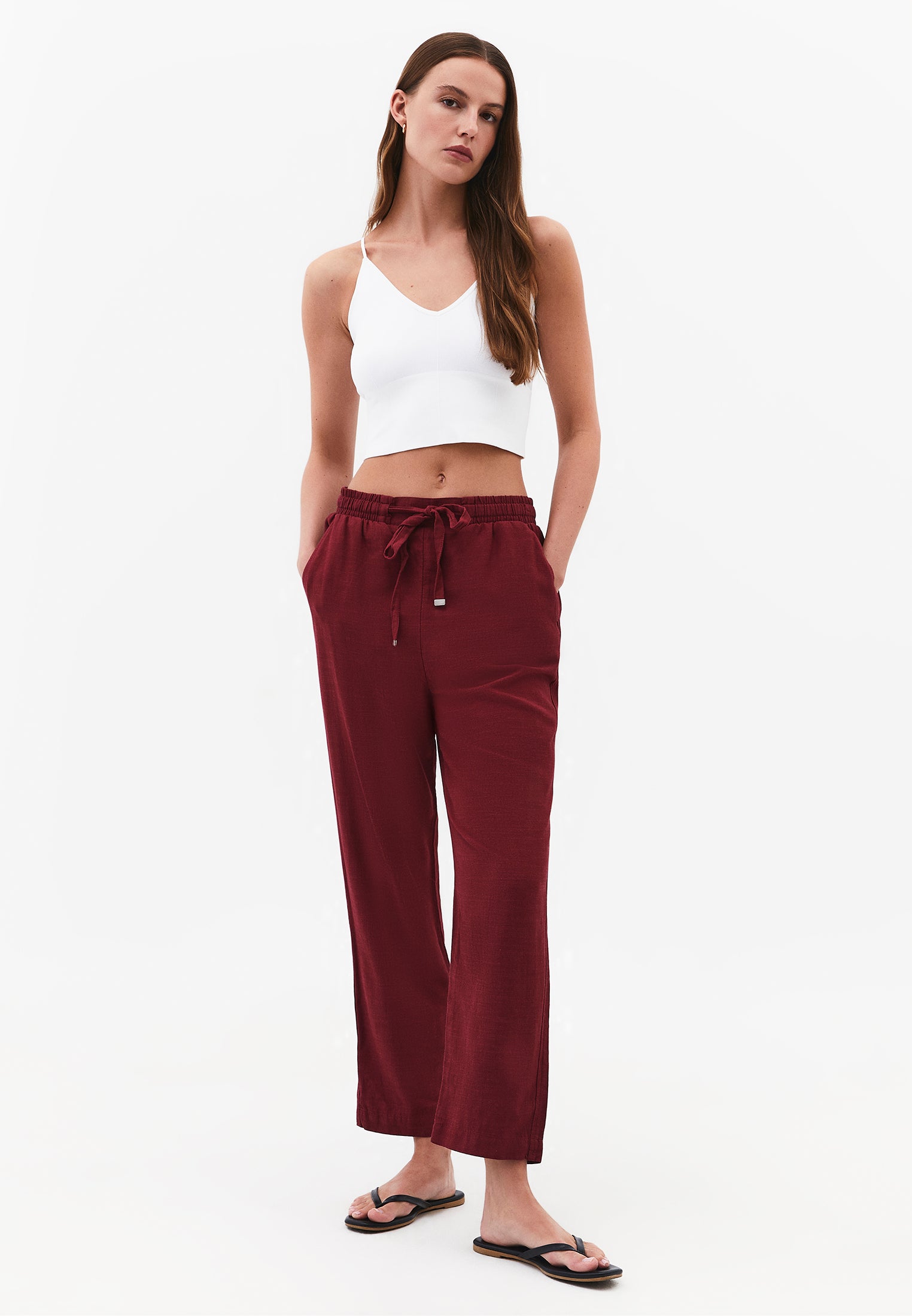 Elastic Carrot Fit Trousers - RUMBA RED