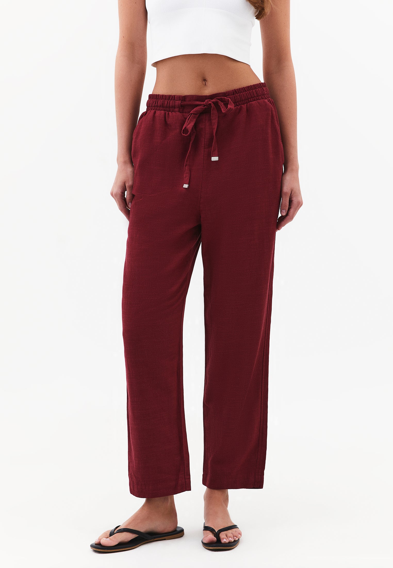 Elastic Carrot Fit Trousers - RUMBA RED