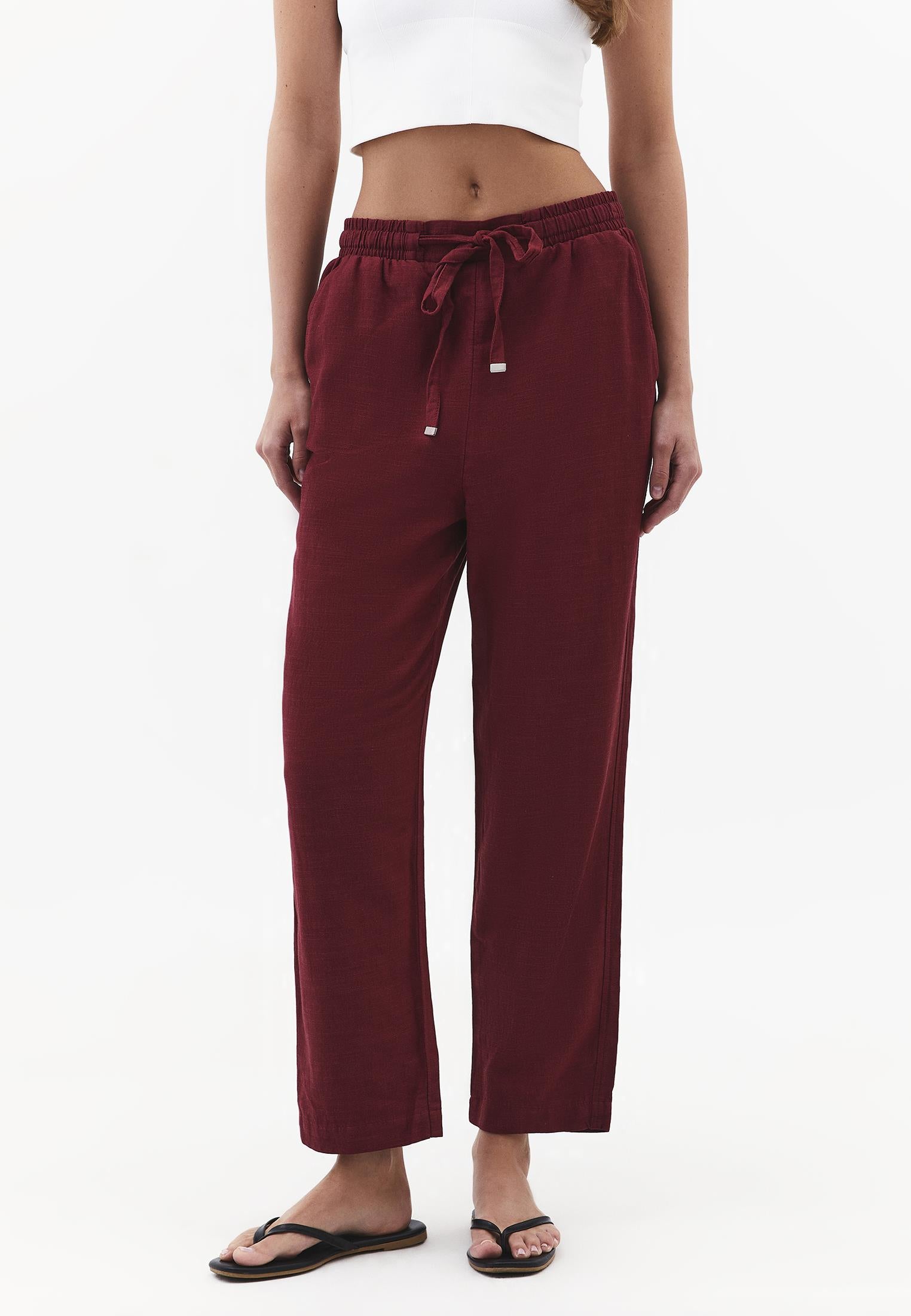 Elastic Carrot Fit Trousers - RUMBA RED