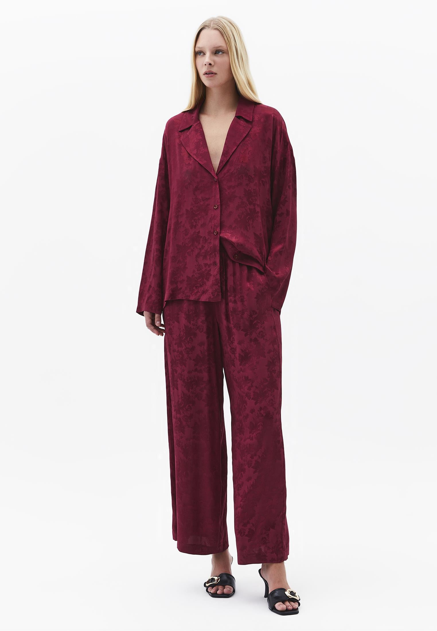 Long Sleeve Oversize Shirt With Button Details - RUMBA RED
