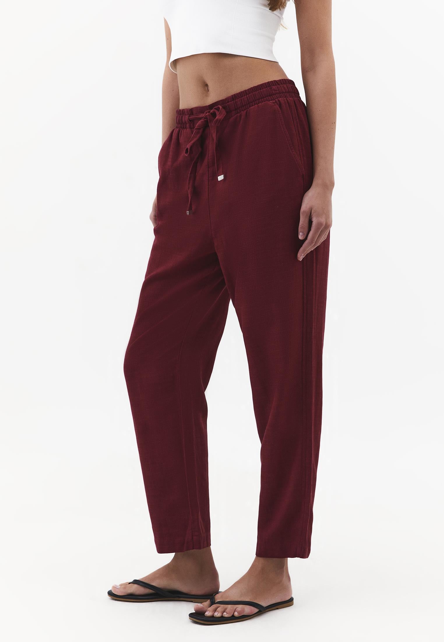 Elastic Carrot Fit Trousers - RUMBA RED