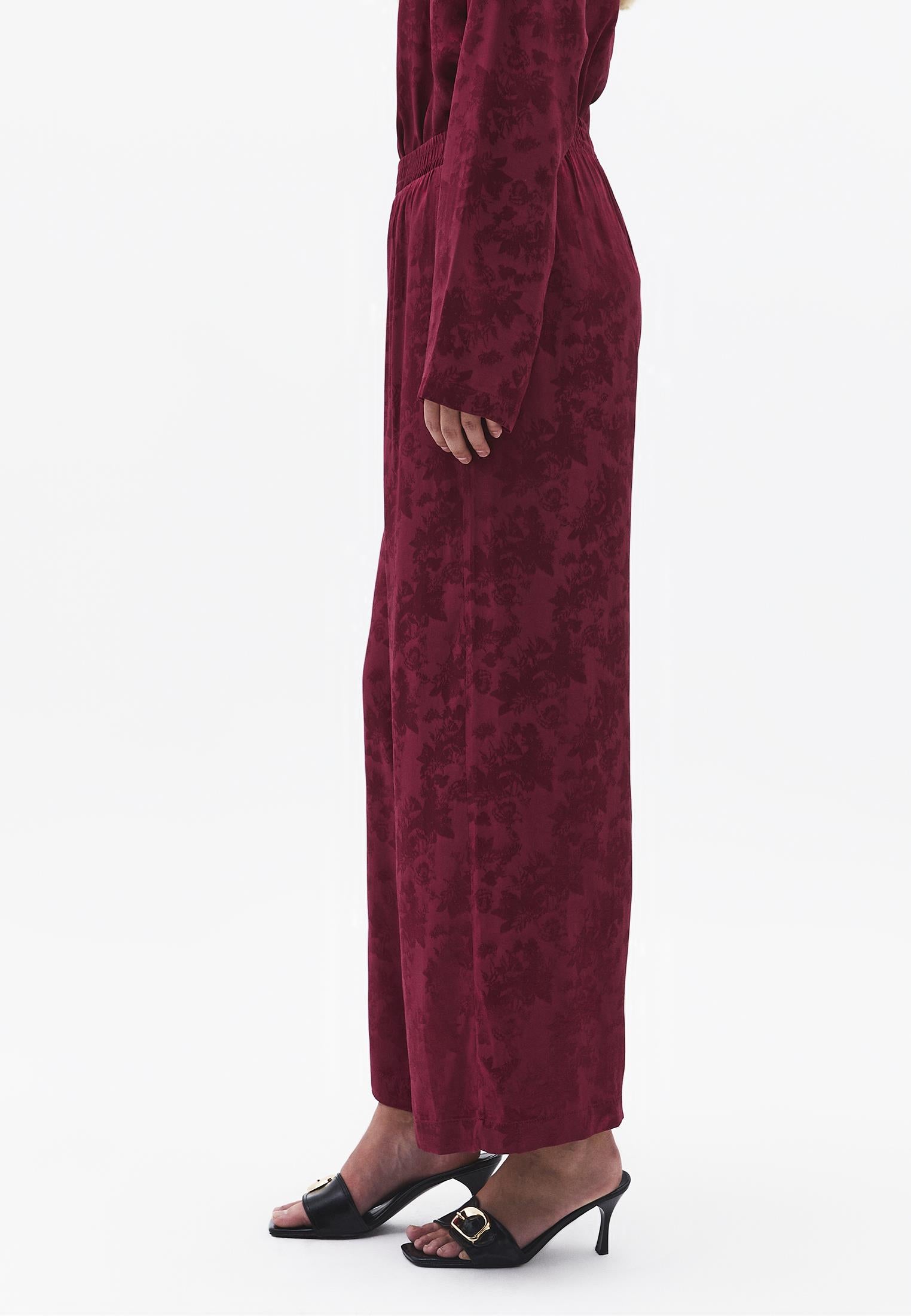 Ultra High Waist Wide Leg Elastic Waist Pants - RUMBA RED