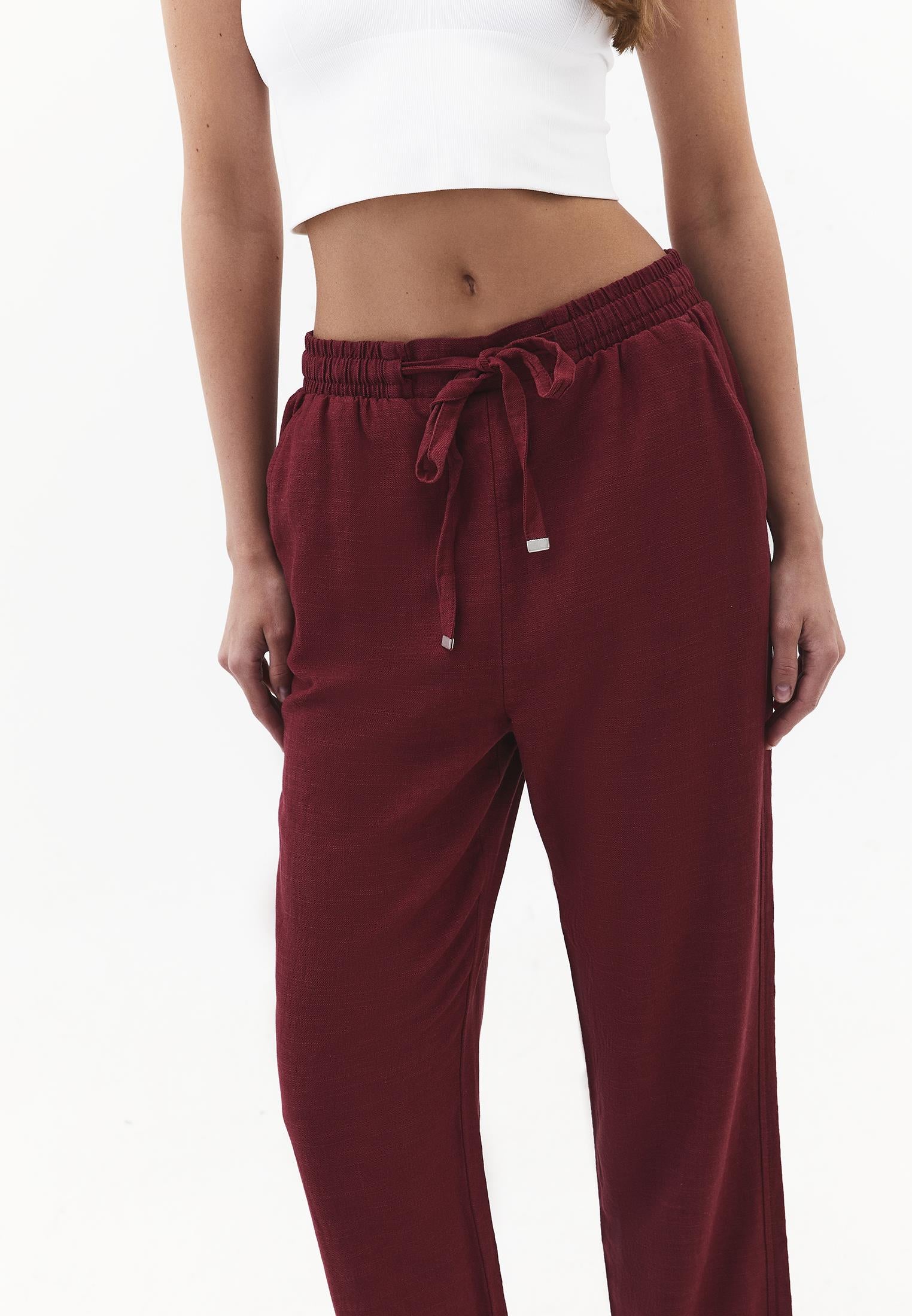 Elastic Carrot Fit Trousers - RUMBA RED