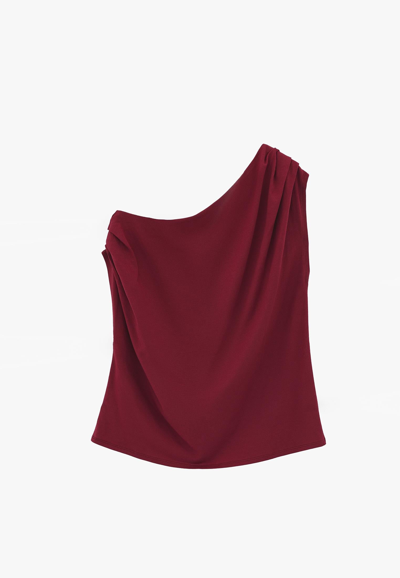 Pleated Asymmetric T-Shirt - RUMBA RED