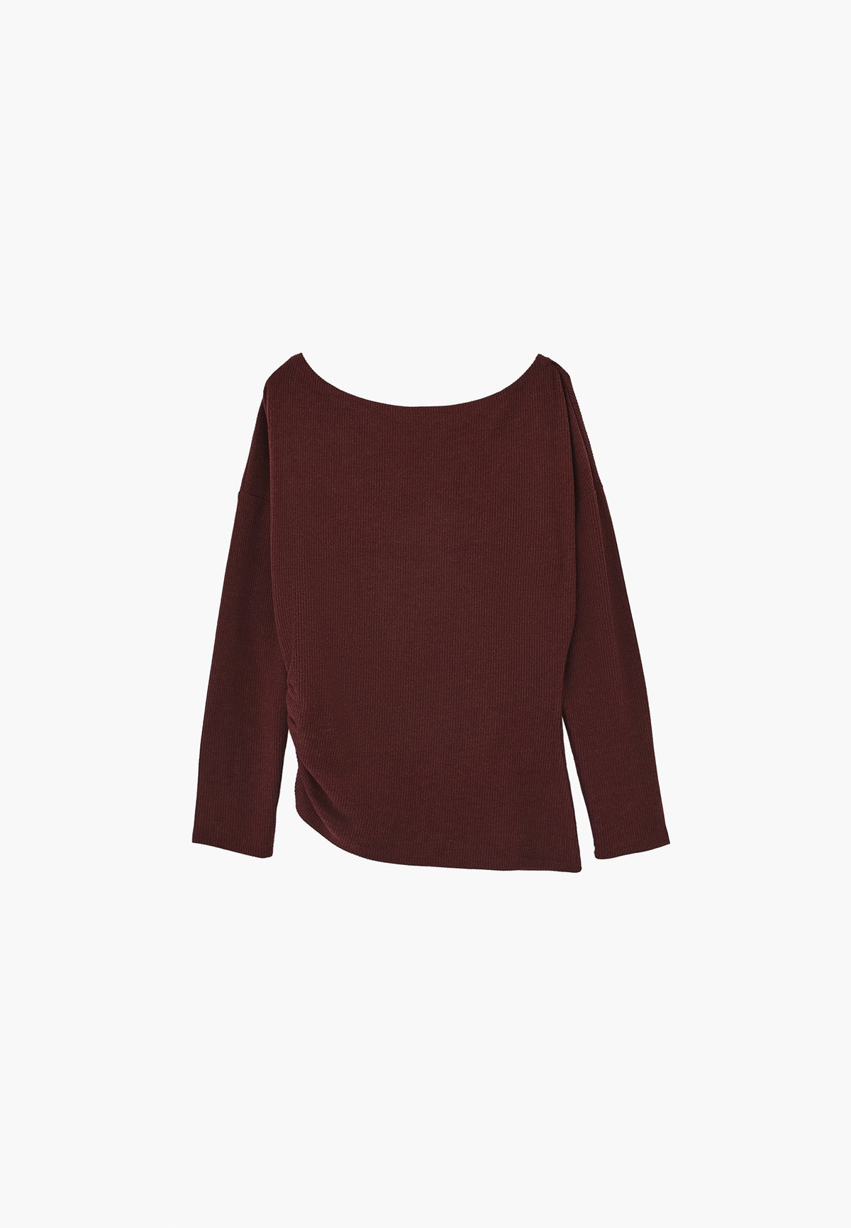 Gathered Boat Neck Blouse - RUM RAISIN