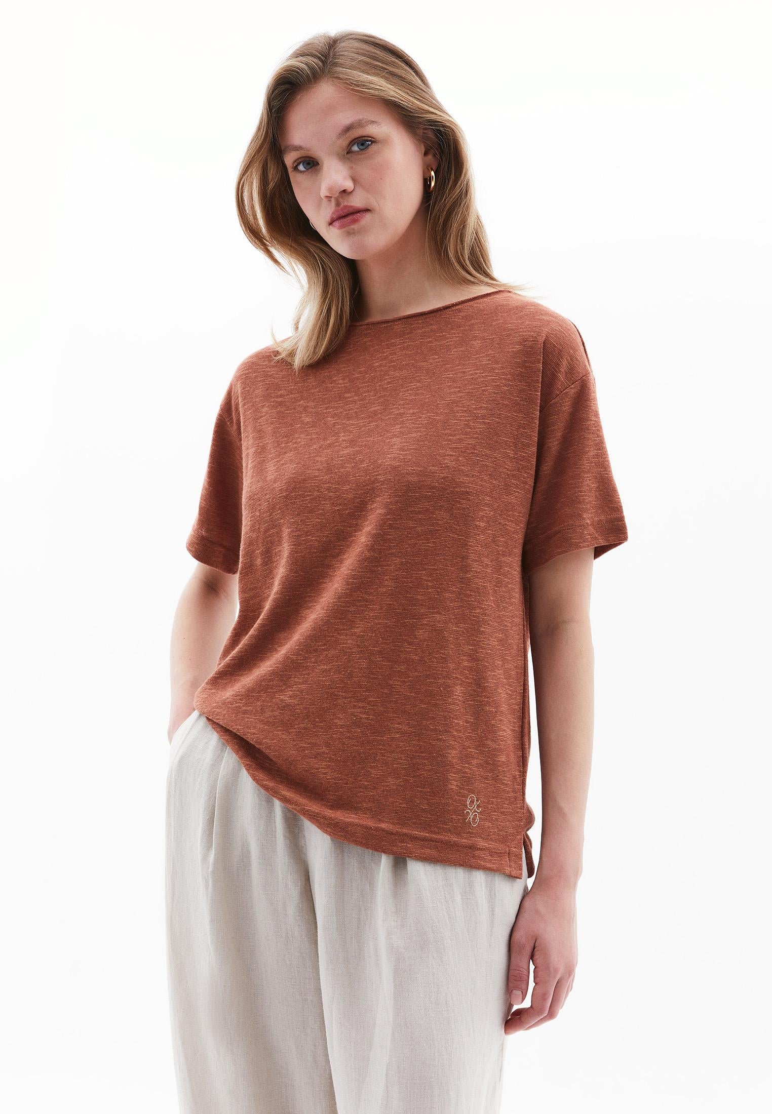 Boat Neck Loose T-Shirt - RUSSET