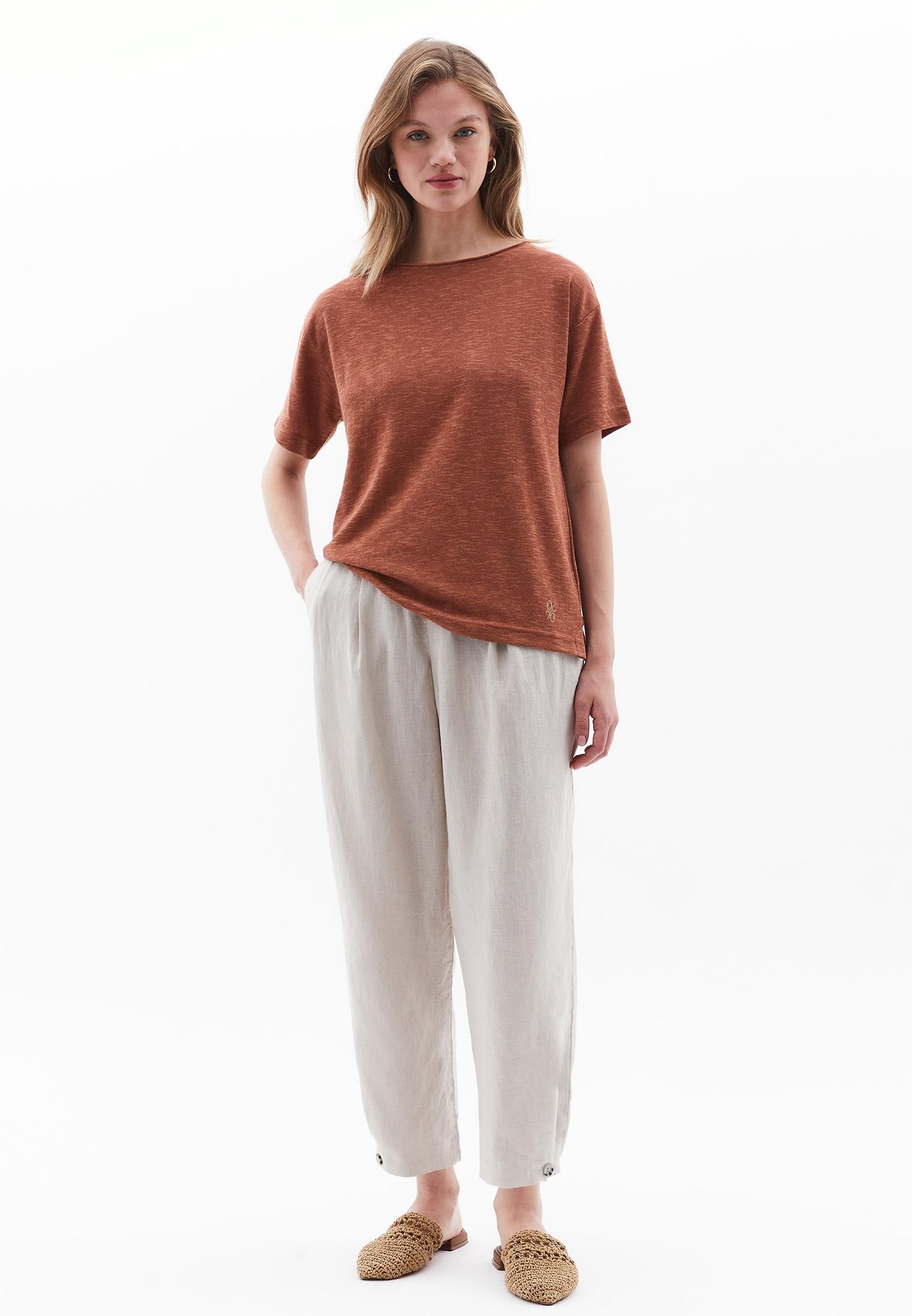 Boat Neck Loose T-Shirt - RUSSET