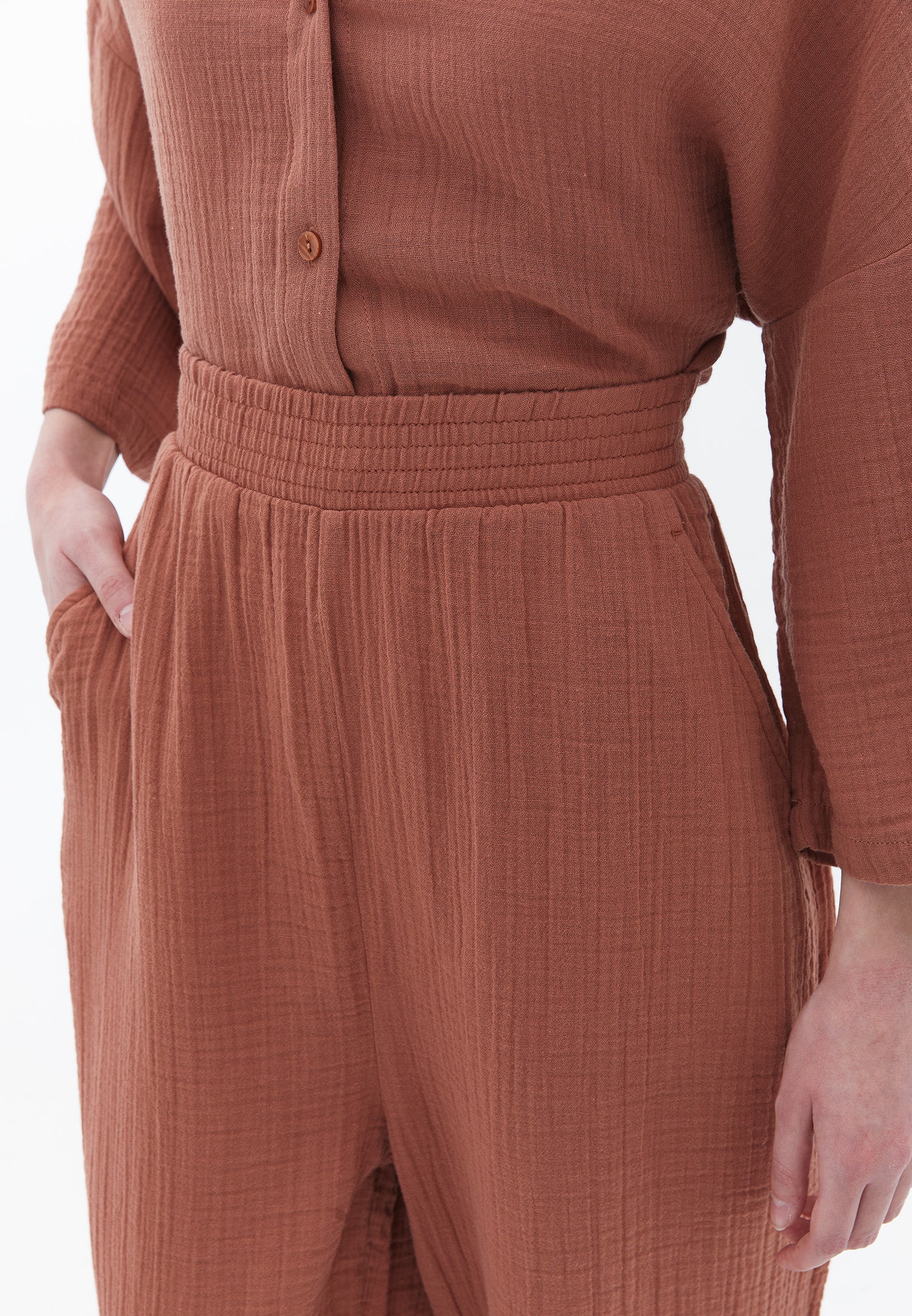 Carrot Leg Cotton Trousers - RUSSET