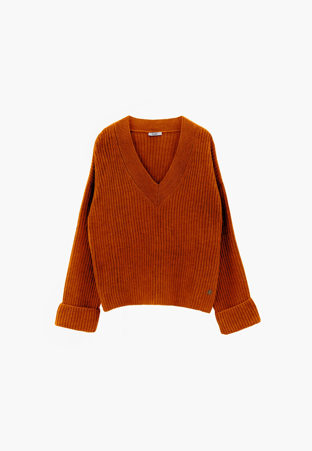 Loose V-Neck Sweater - RUST