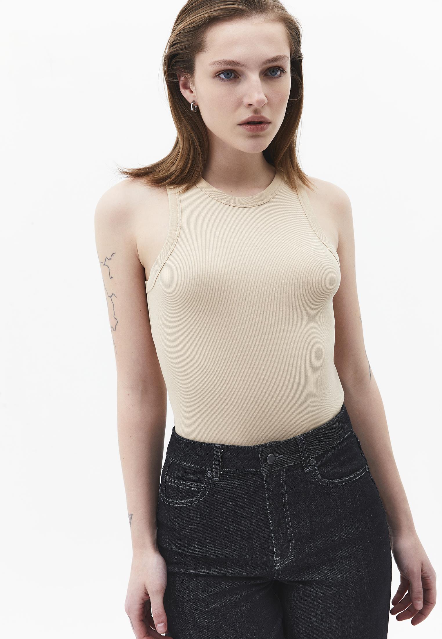 Crew Neck Bodycon Tank Top - SAFARI
