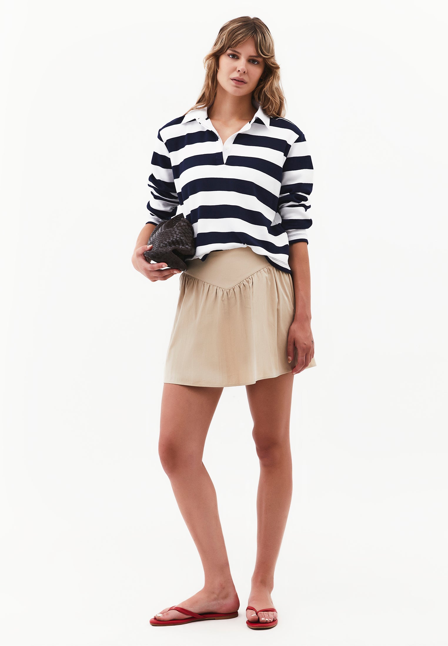 Ultra High Waist A-Line Ruched Mini Skirt - SAFARI