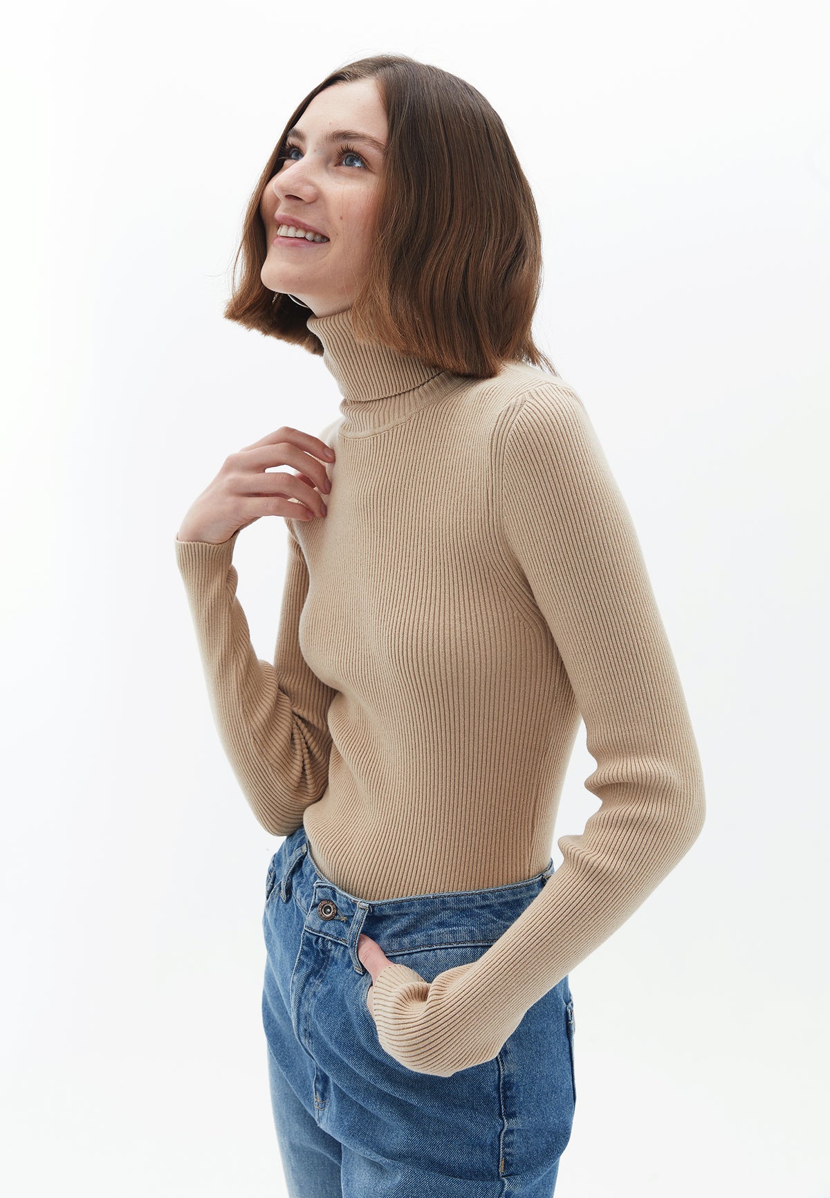 Turtleneck Raglan Sleeve Knitwear - SAFARI
