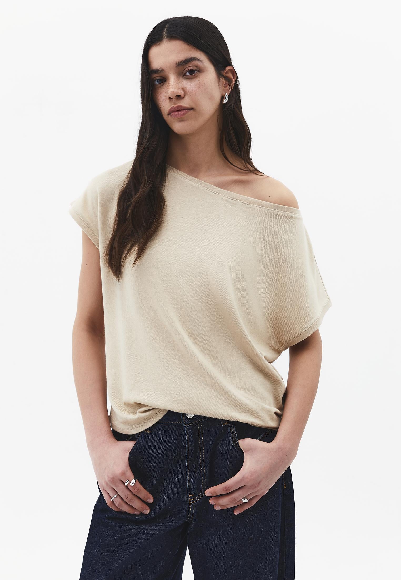Boat Neck Sleeveless T-Shirt - SAFARI