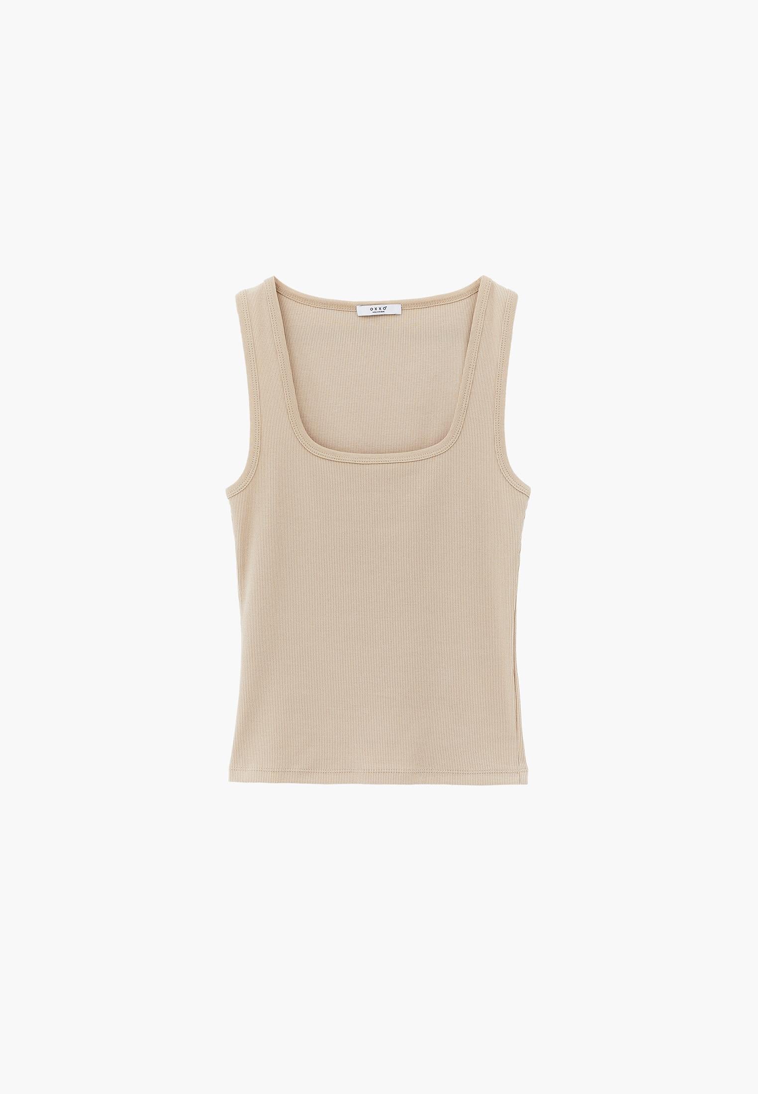 Square Neck Bodycon Tank Top - SAFARI