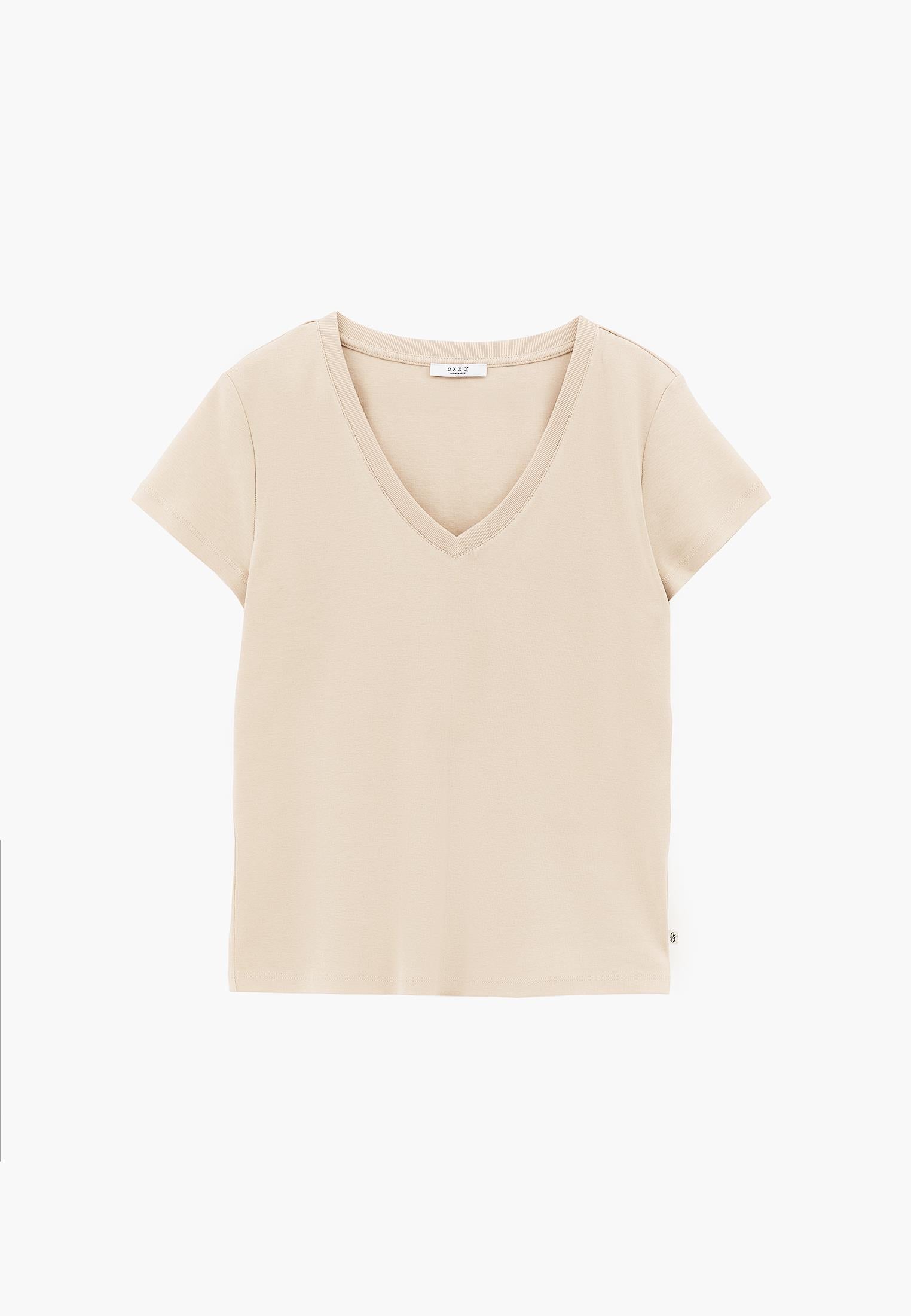 V Neck Short Sleeve Slim T-Shirt - SAFARI