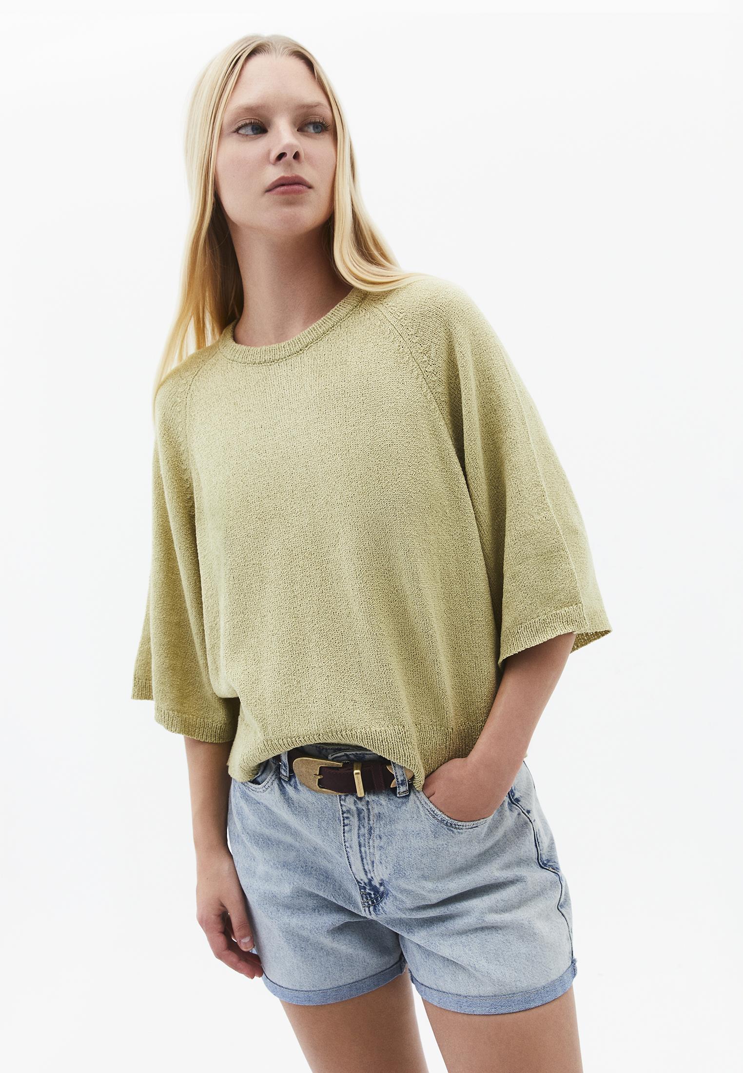 Raglan Sleeve Loose Fit Crew Neck Sweater - SAGE GREEN