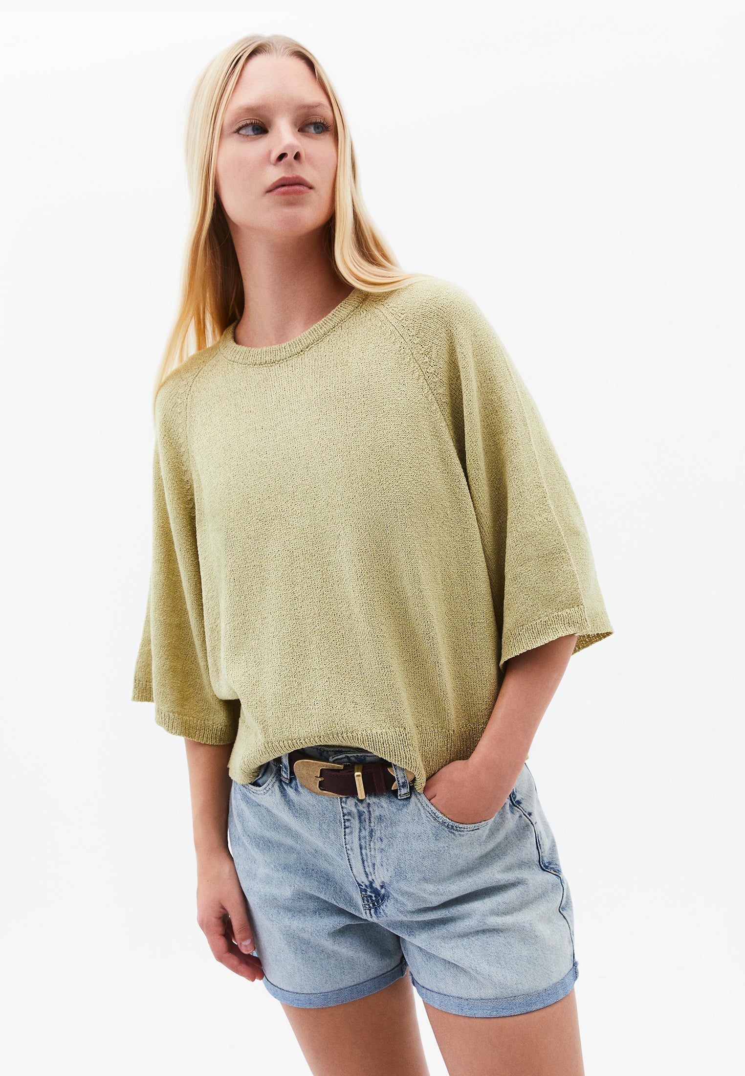 Raglan Sleeve Loose Fit Crew Neck Sweater - SAGE GREEN