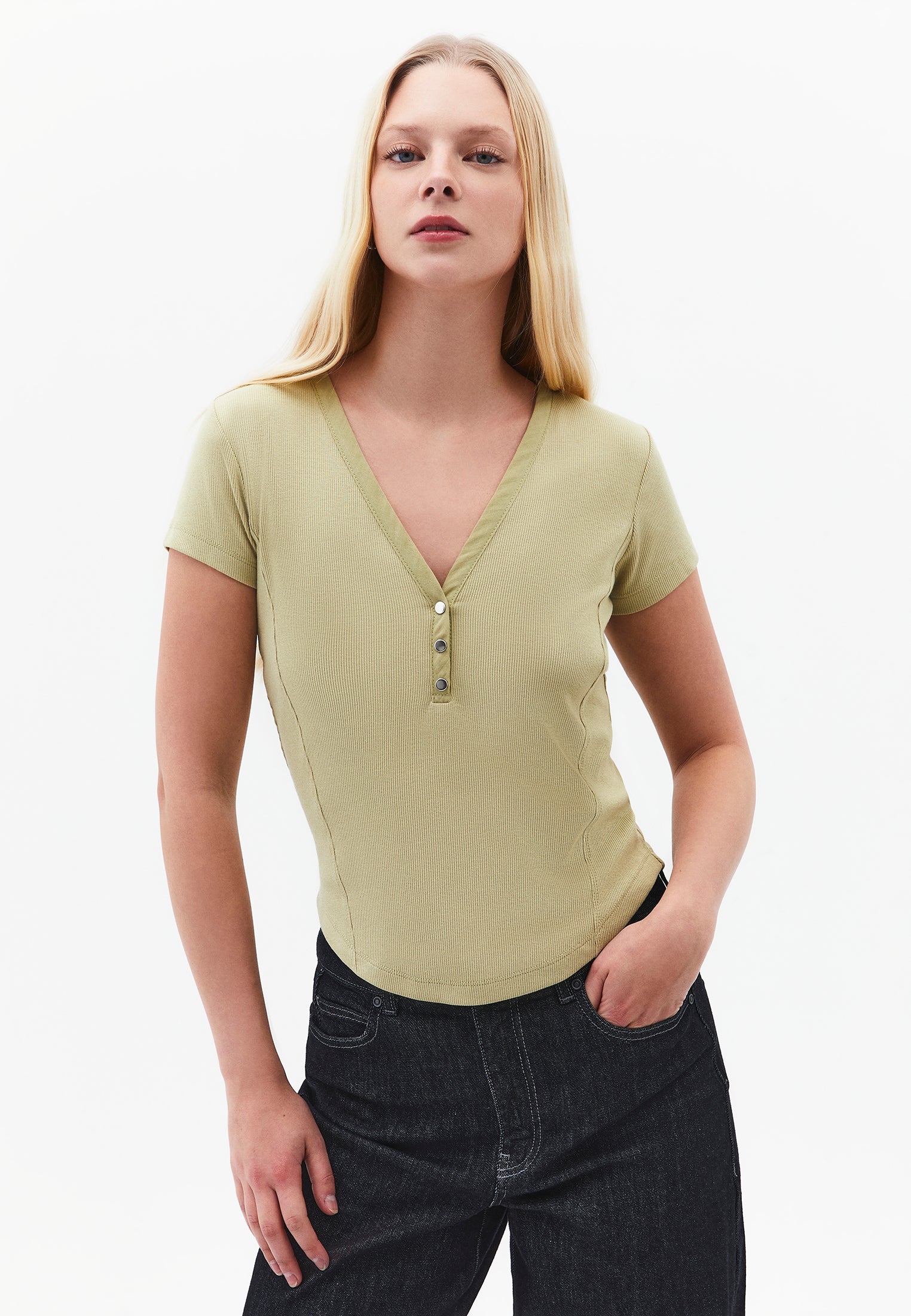 V Neck Slim Fit T-Shirt - SAGE GREEN