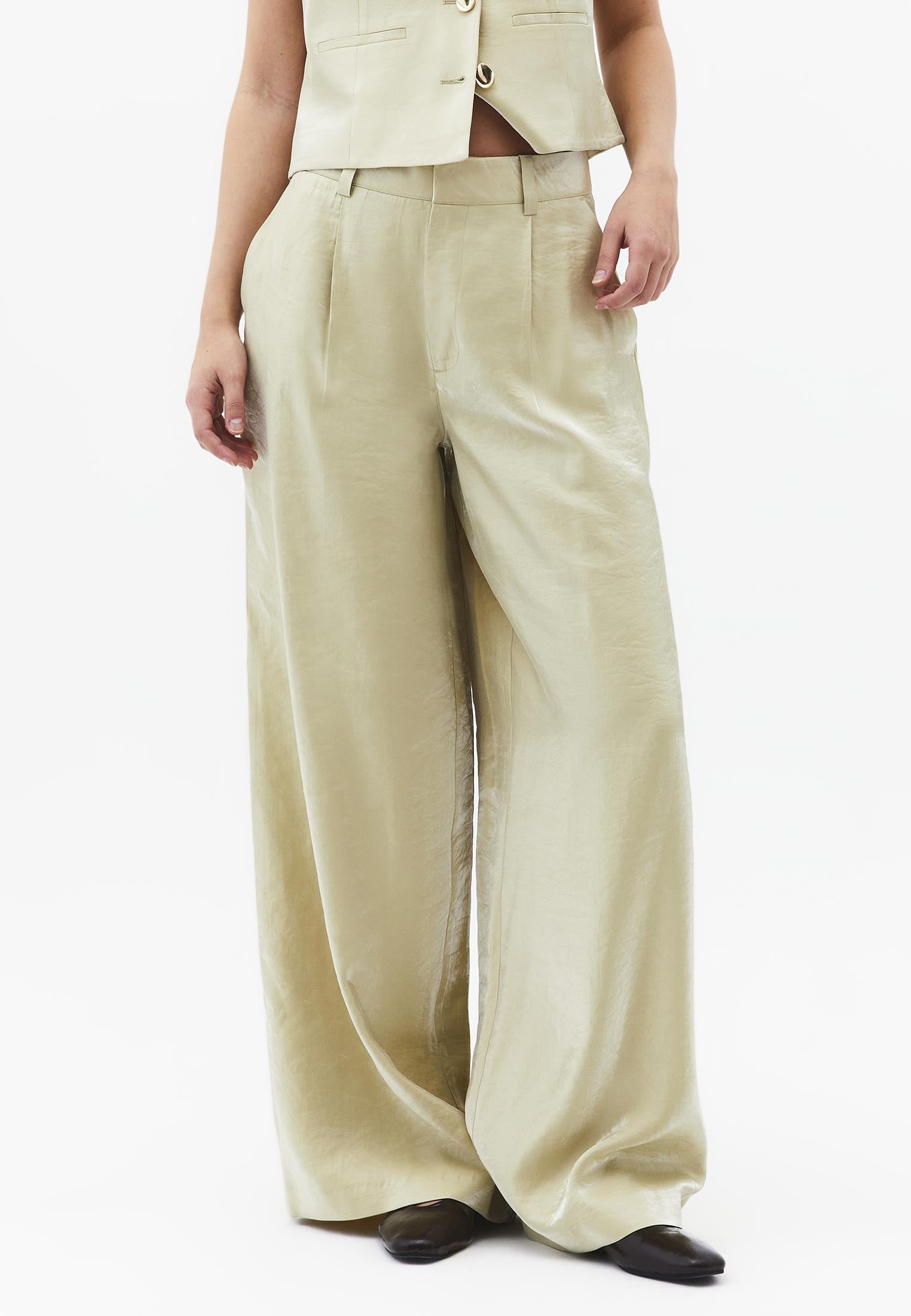 Wide Leg High Waist Pants - SAGE GREEN