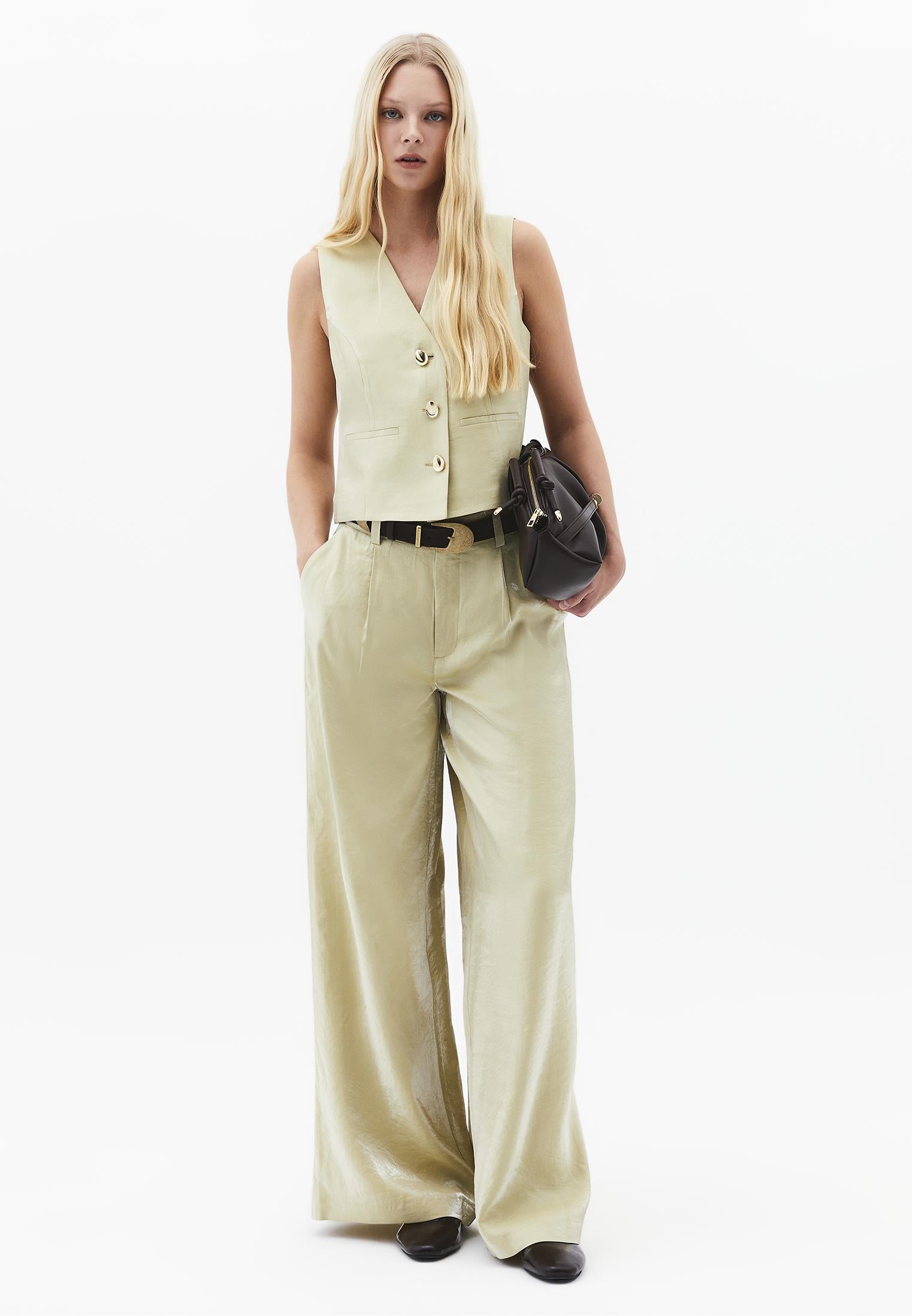 V Neck Loose Fit Vest - SAGE GREEN