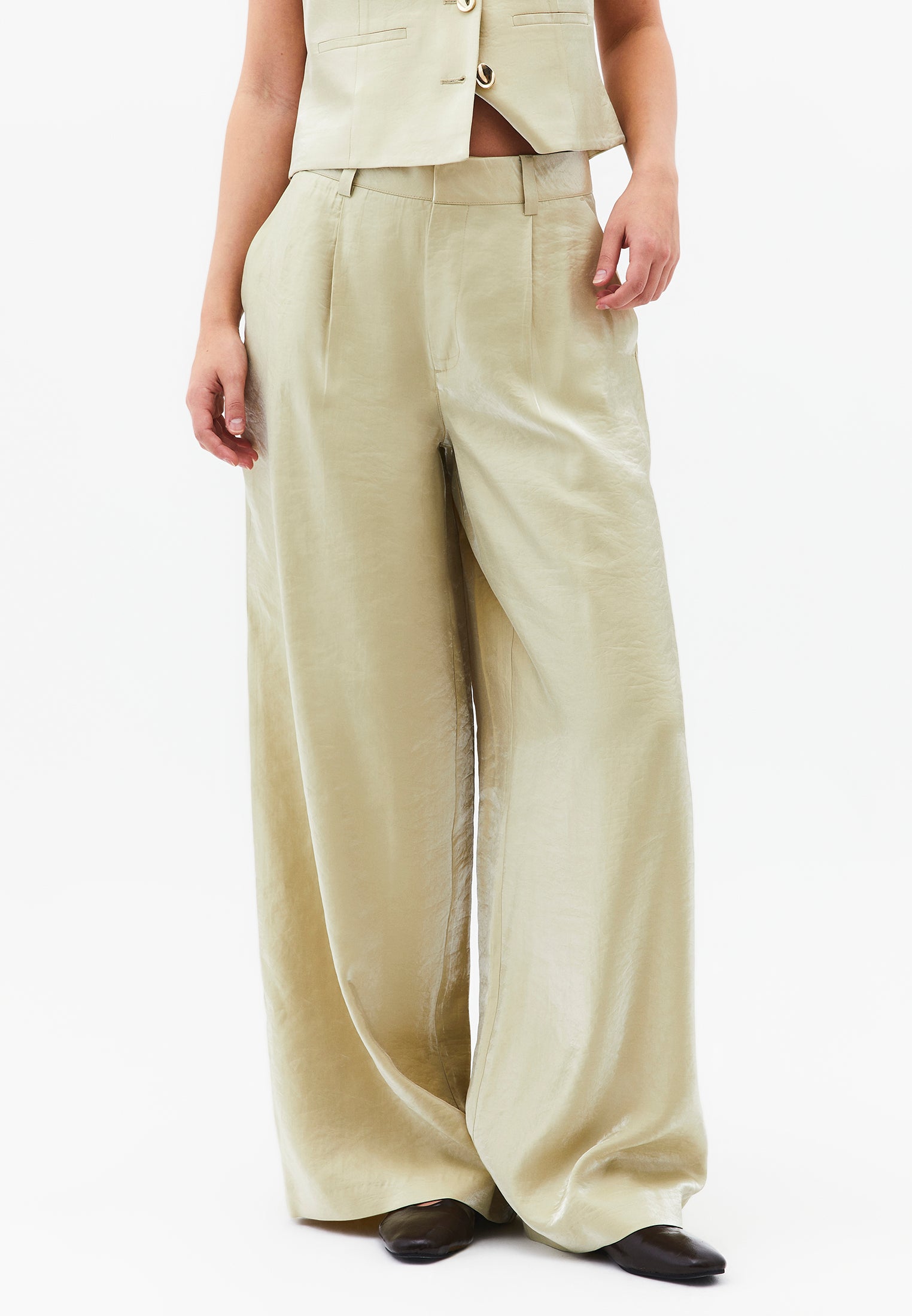 Wide Leg High Waist Pants - SAGE GREEN
