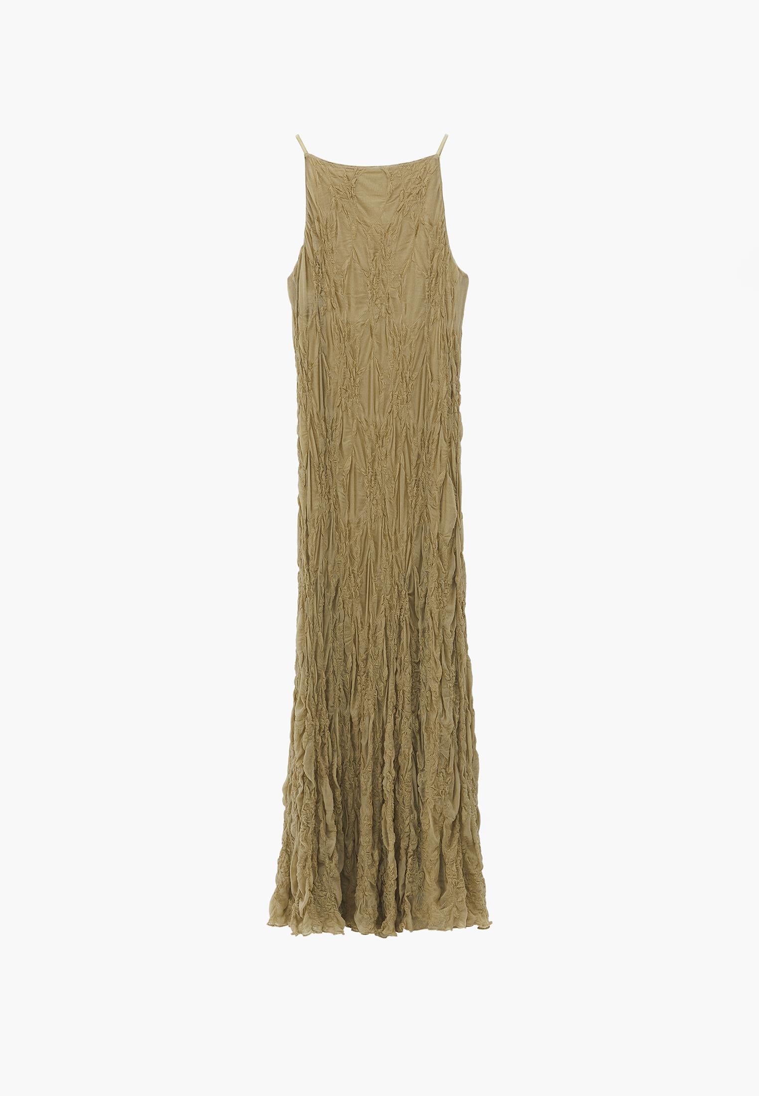 Sleeveless Long Dress With Crew Neck - SAGE GREEN