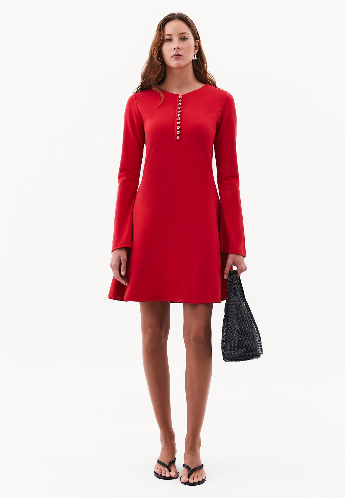 Flared Dress with Stand Collar and Long Sleeves - SAMBA