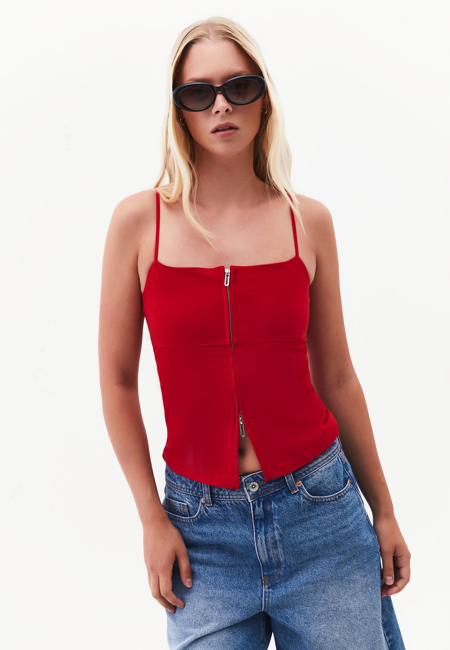 Sleeveless Top With Zipper Detail And Square Neckline - SAMBA