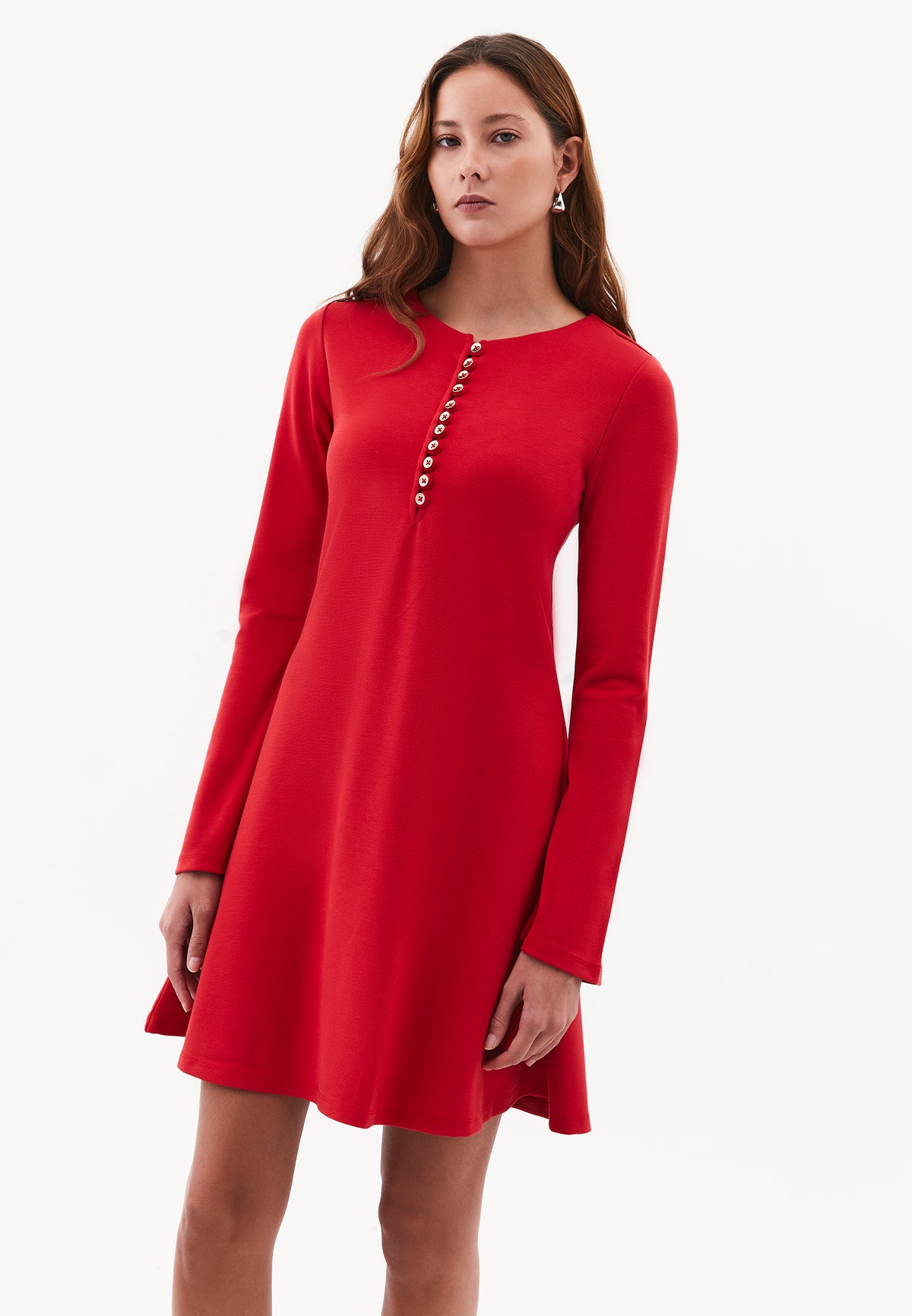 Flared Dress with Stand Collar and Long Sleeves - SAMBA