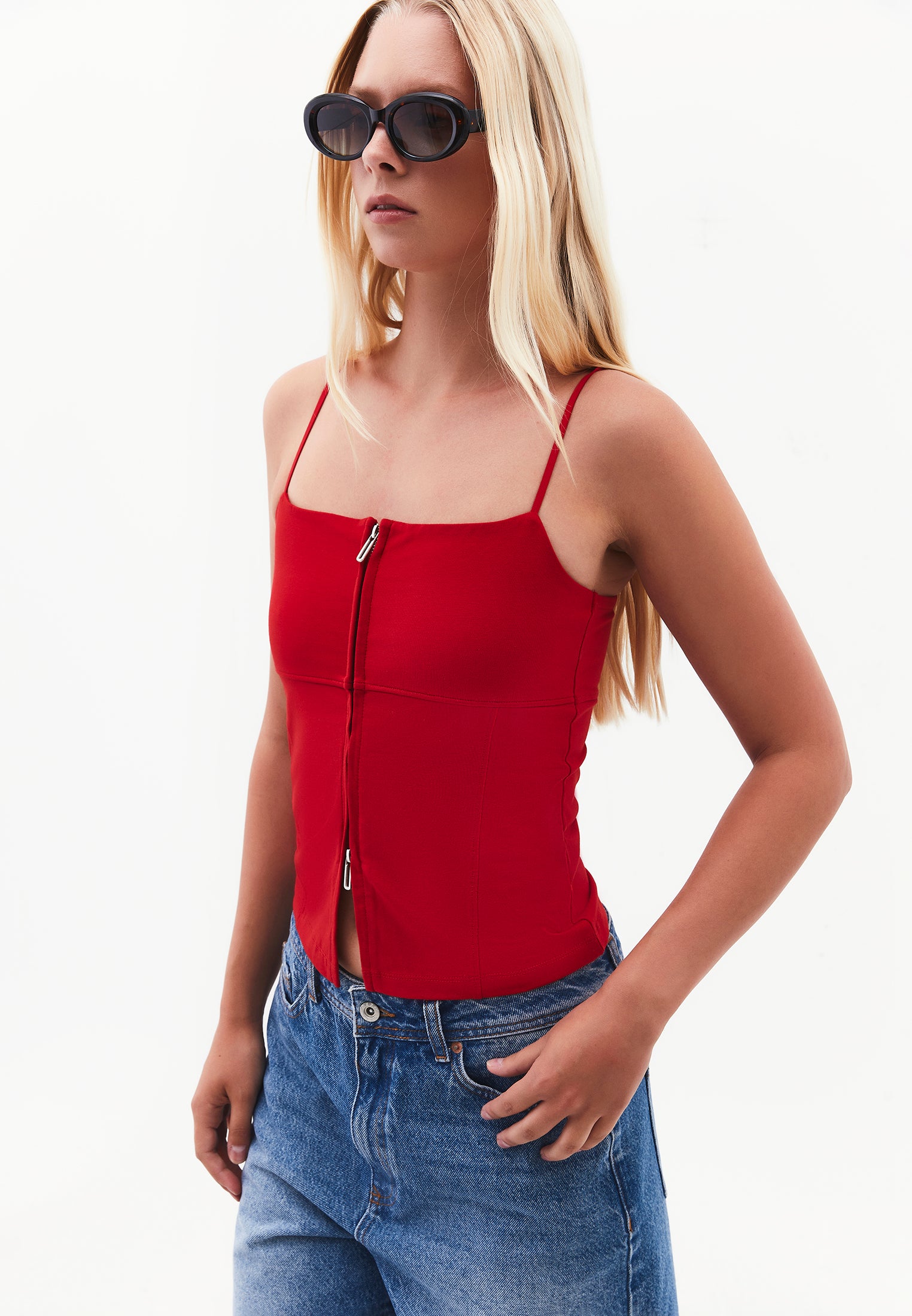 Sleeveless Top With Zipper Detail And Square Neckline - SAMBA