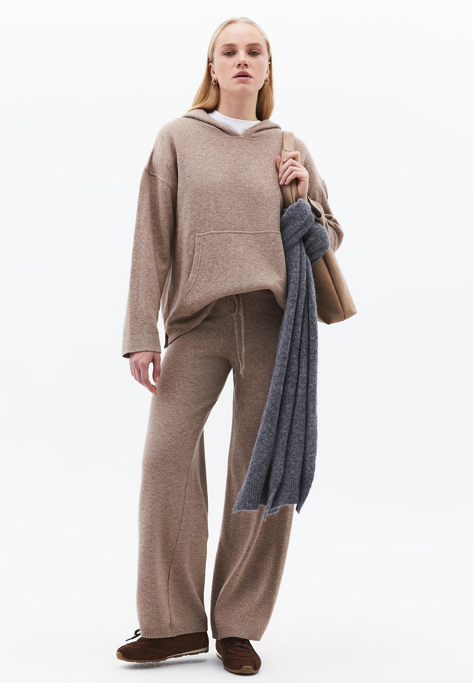 Hooded Long Sleeve Comfortable Sweater - SAVANNAH TAN MELANGE