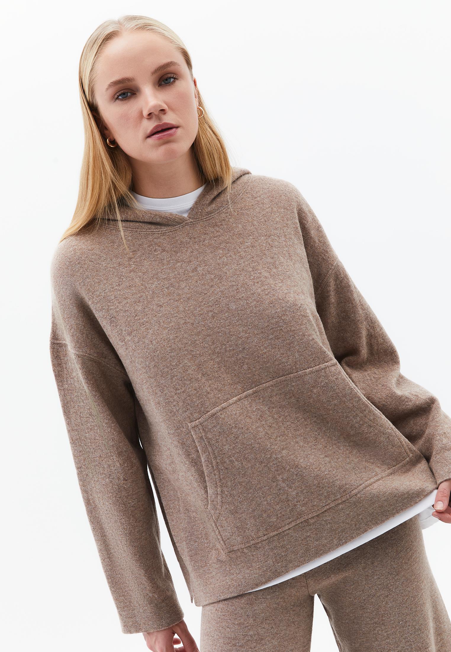 Hooded Long Sleeve Comfortable Sweater - SAVANNAH TAN MELANGE
