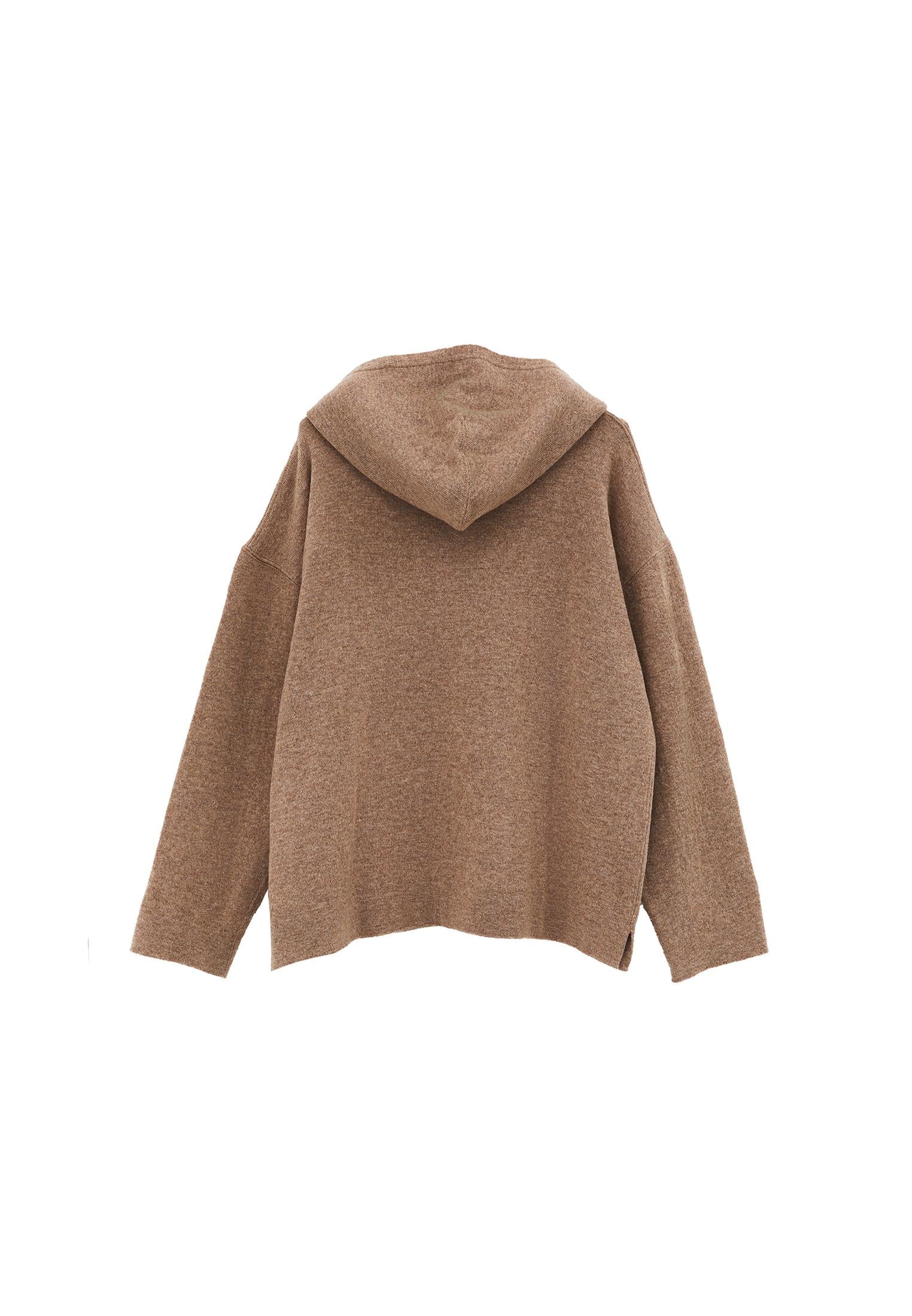 Hooded Long Sleeve Comfortable Sweater - SAVANNAH TAN MELANGE